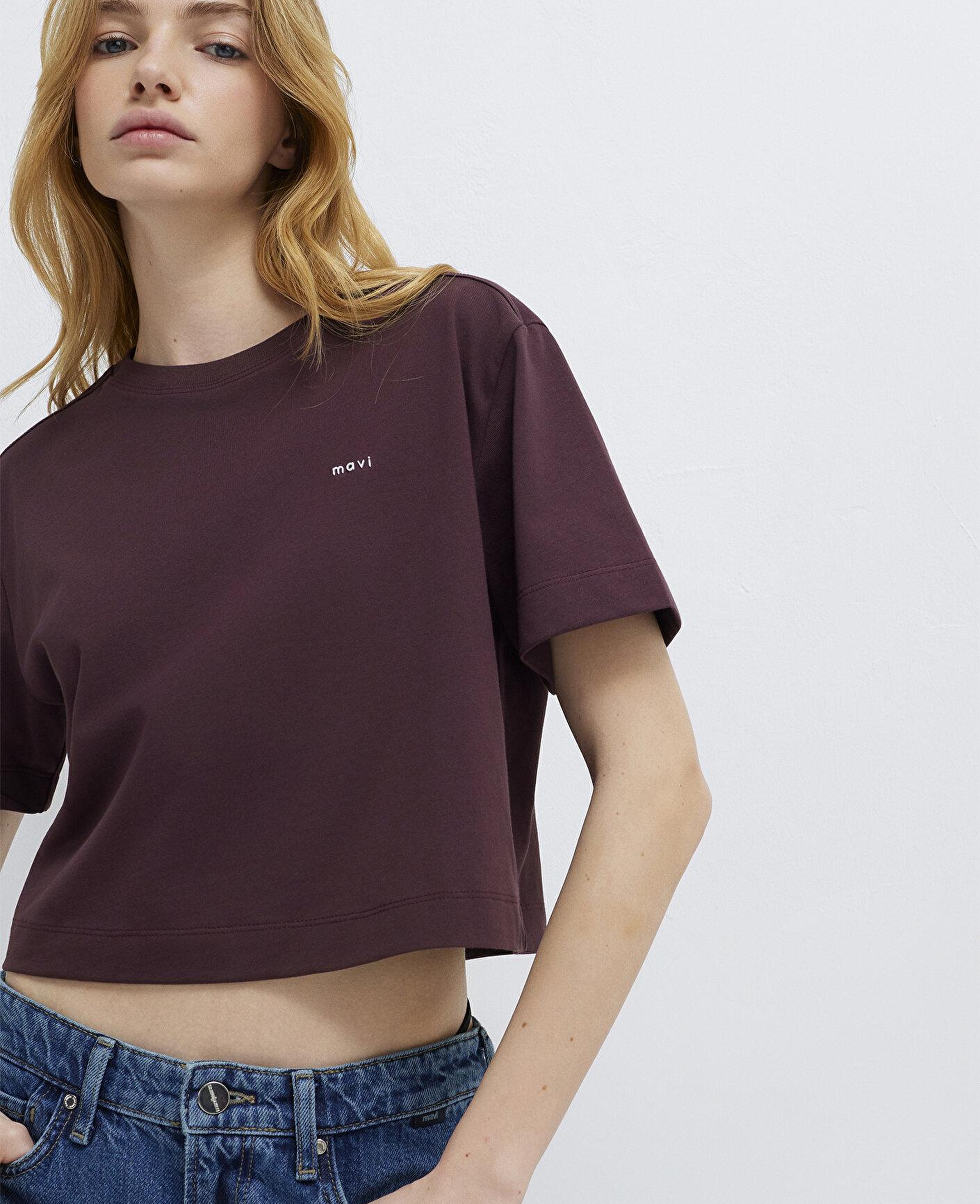 Mavi Mavi Logo Baskılı Bordo Tişört Crop / Kısa Kesim 1613984-70223