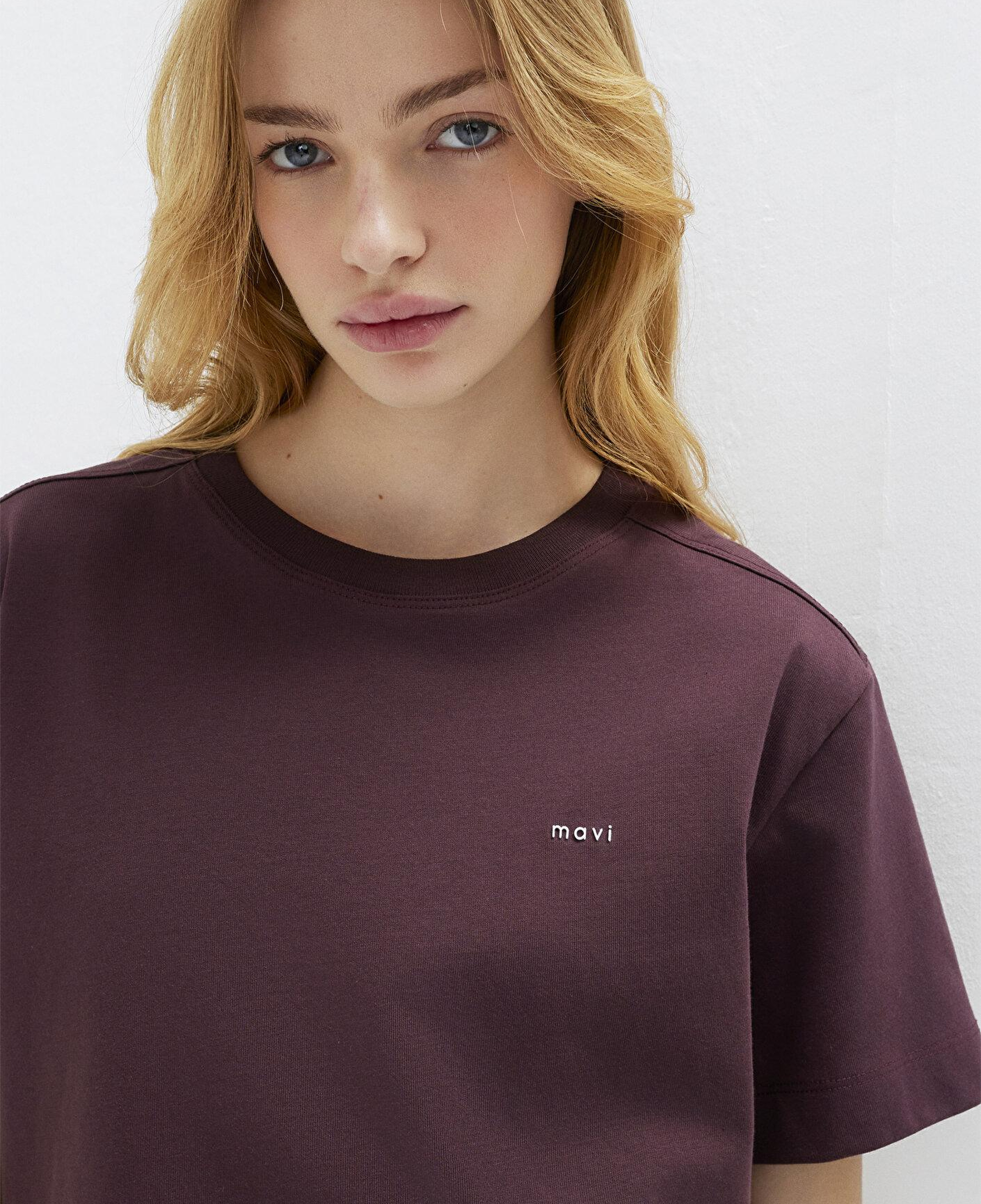Mavi Mavi Logo Baskılı Bordo Tişört Crop / Kısa Kesim 1613984-70223