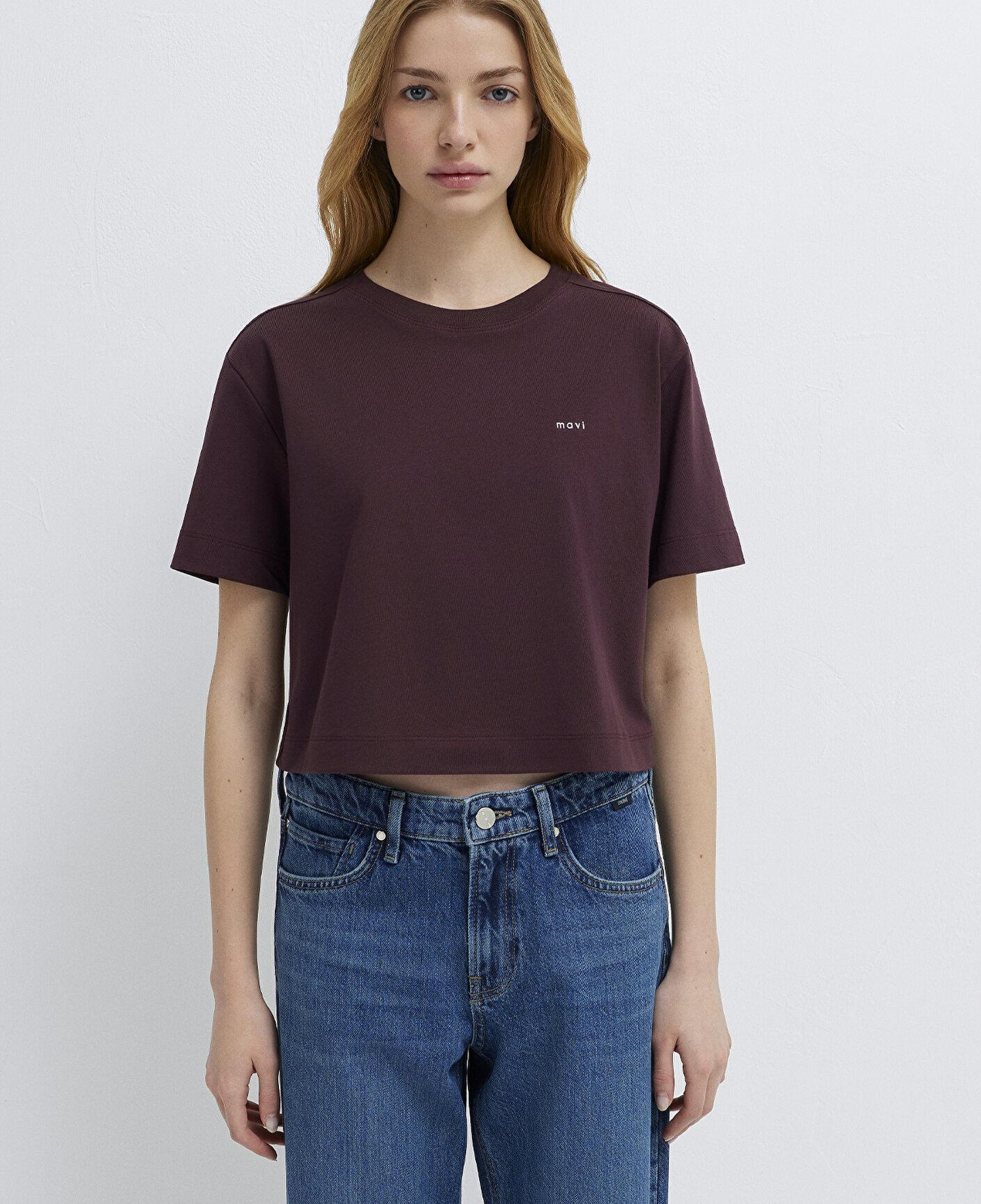 Mavi Mavi Logo Baskılı Bordo Tişört Crop / Kısa Kesim 1613984-70223