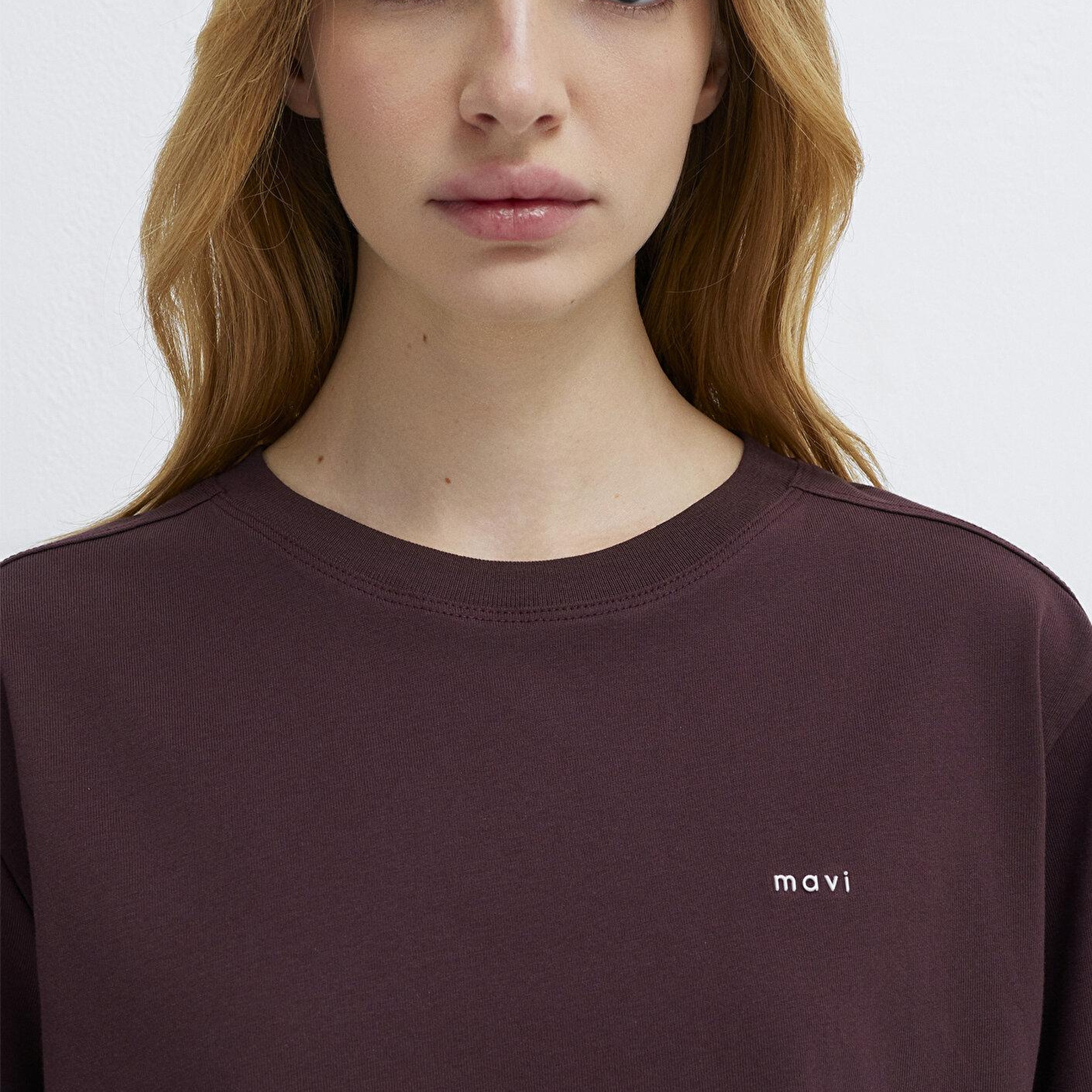 Mavi Mavi Logo Baskılı Bordo Tişört Crop / Kısa Kesim 1613984-70223