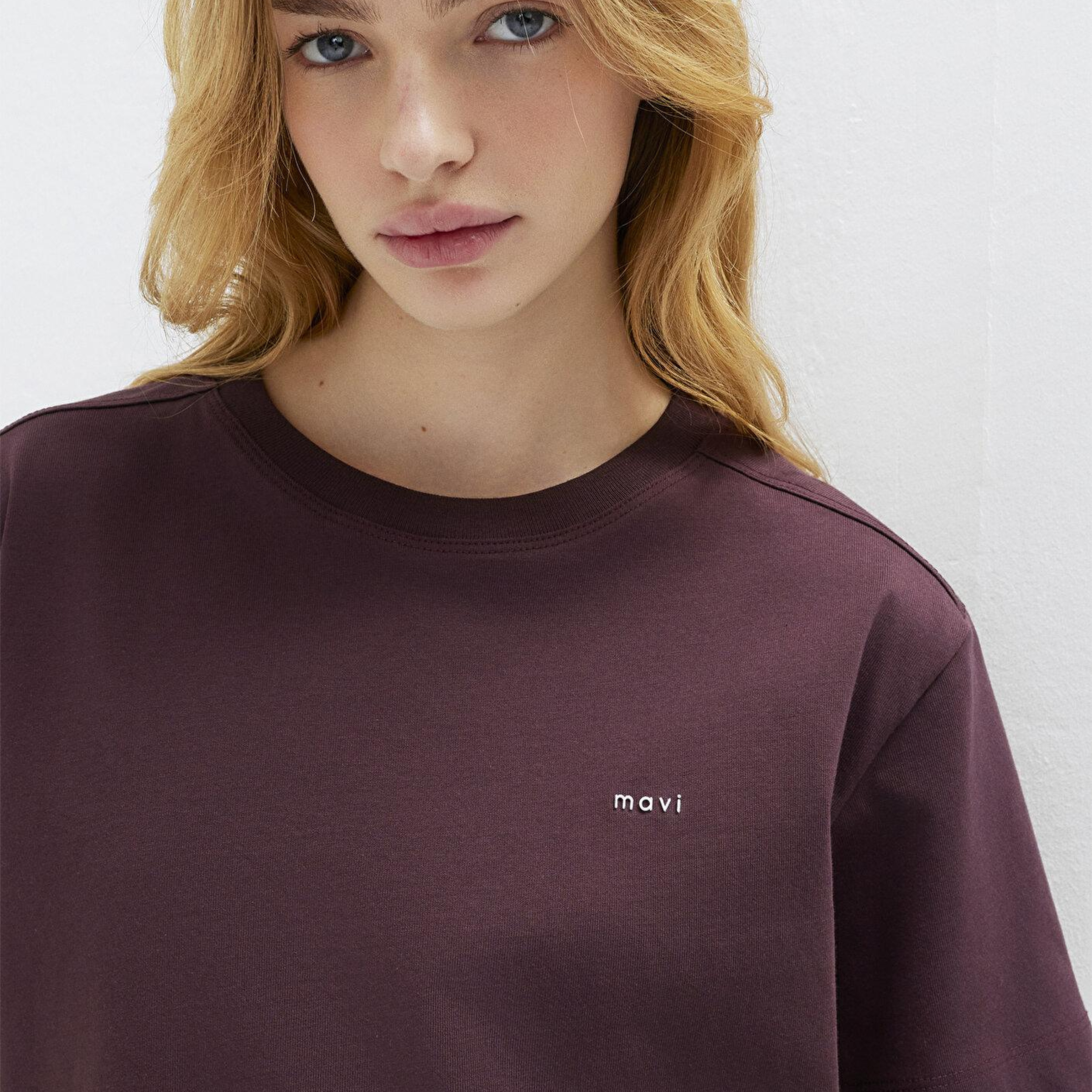Mavi Mavi Logo Baskılı Bordo Tişört Crop / Kısa Kesim 1613984-70223