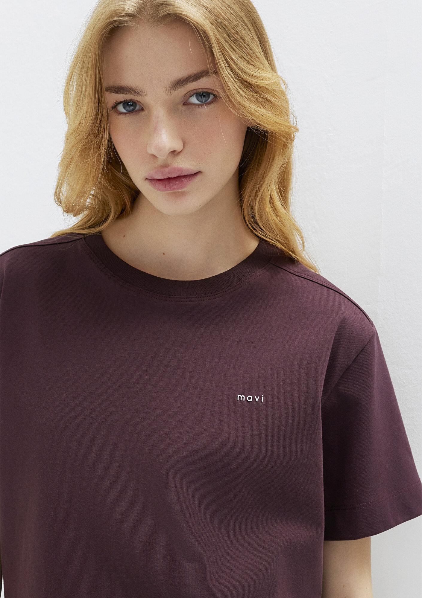 Mavi Mavi Logo Baskılı Bordo Tişört Crop / Kısa Kesim 1613984-70223