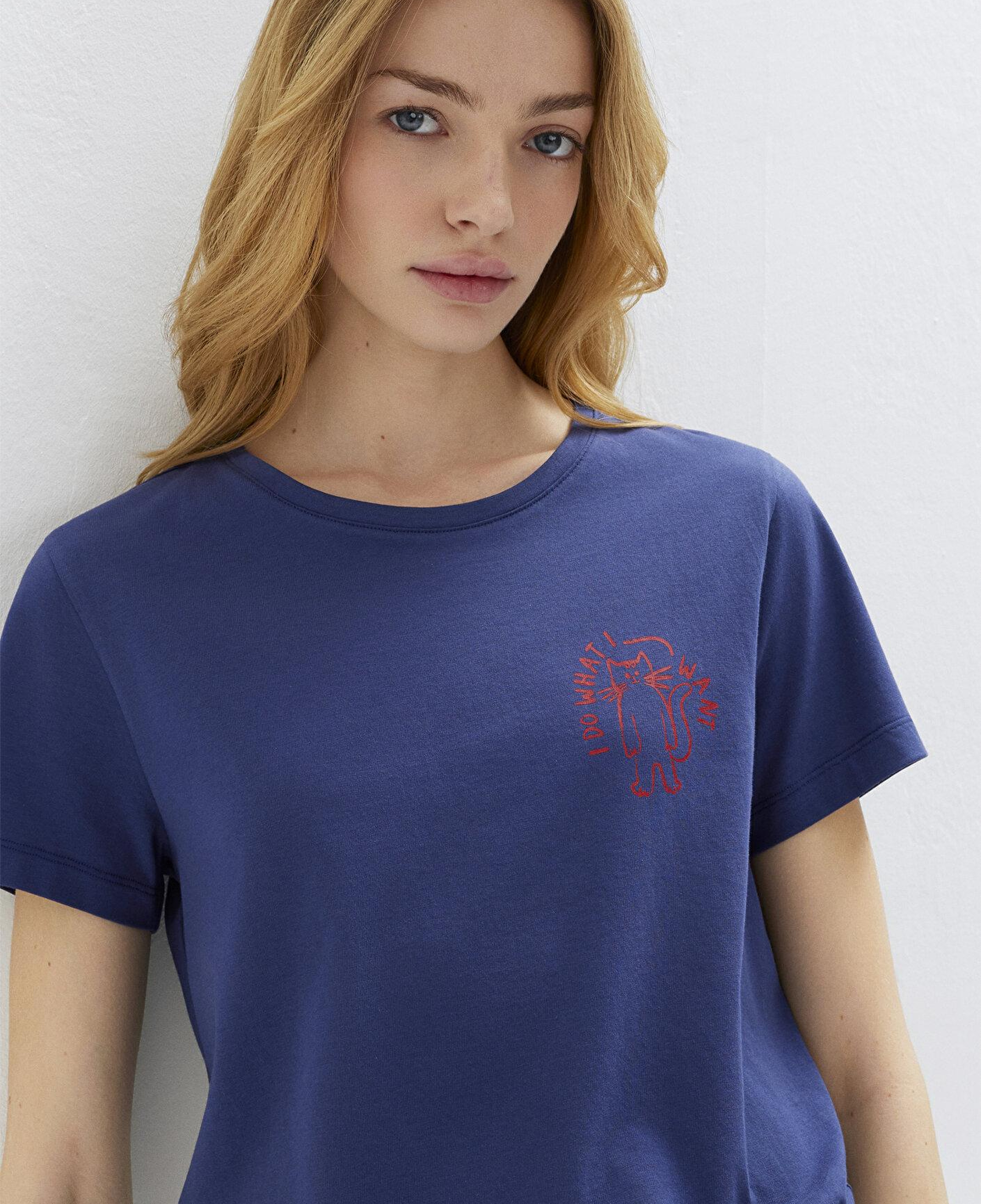 Mavi Kedi Baskılı Lacivert Tişört Semi Slim Fit / Yarı Dar Kesim 1613873-70498