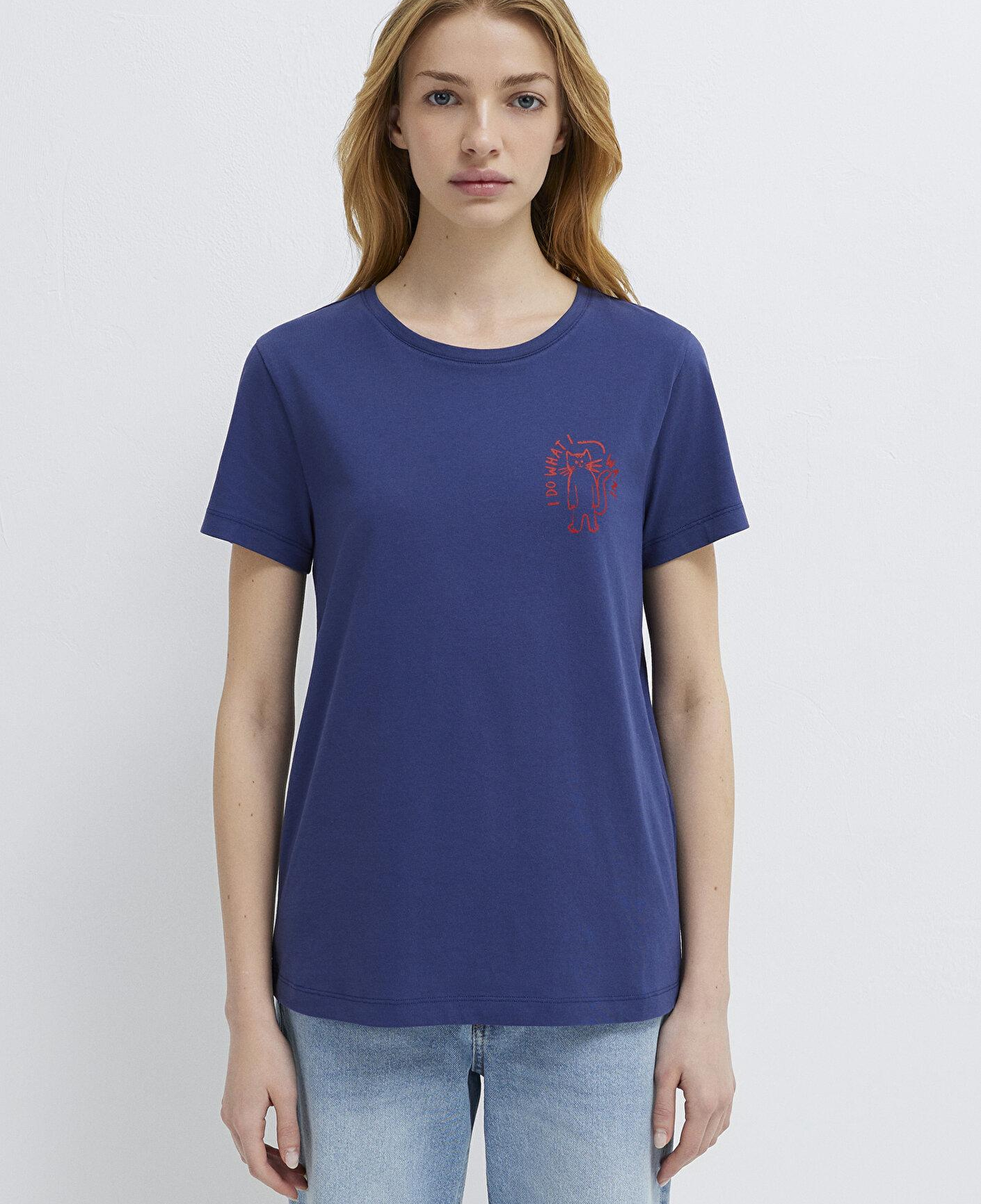Mavi Kedi Baskılı Lacivert Tişört Semi Slim Fit / Yarı Dar Kesim 1613873-70498