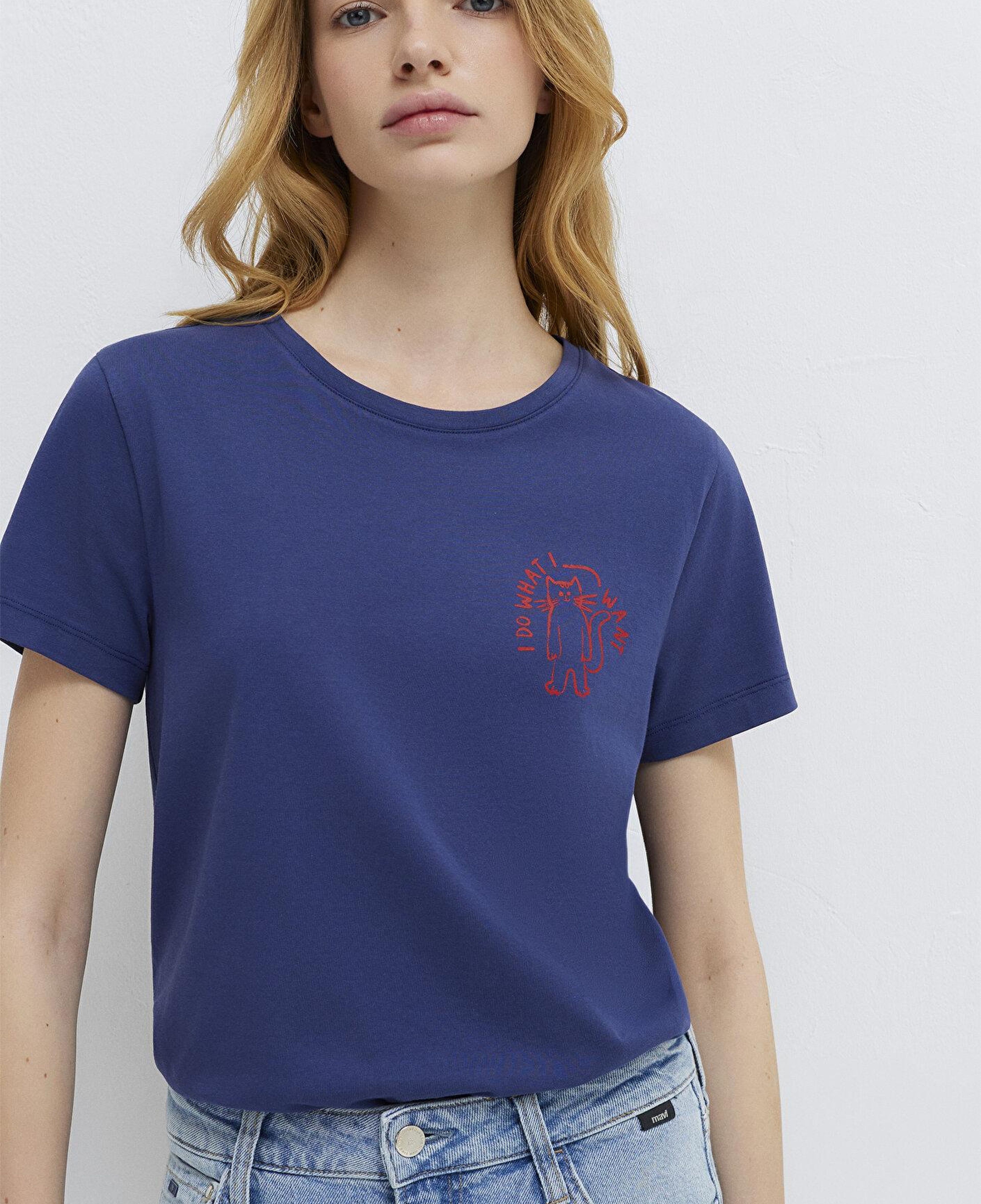 Mavi Kedi Baskılı Lacivert Tişört Semi Slim Fit / Yarı Dar Kesim 1613873-70498