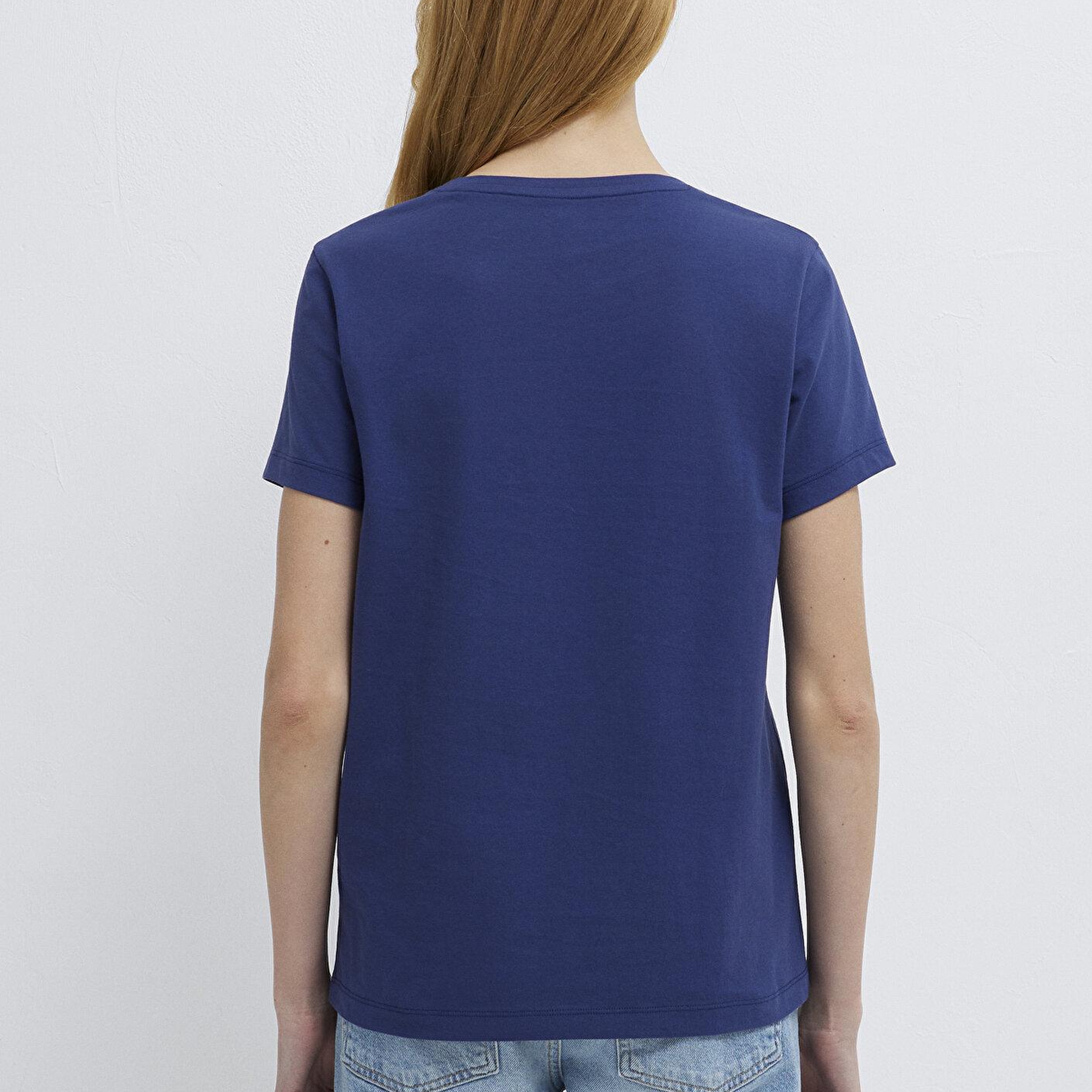 Mavi Kedi Baskılı Lacivert Tişört Semi Slim Fit / Yarı Dar Kesim 1613873-70498