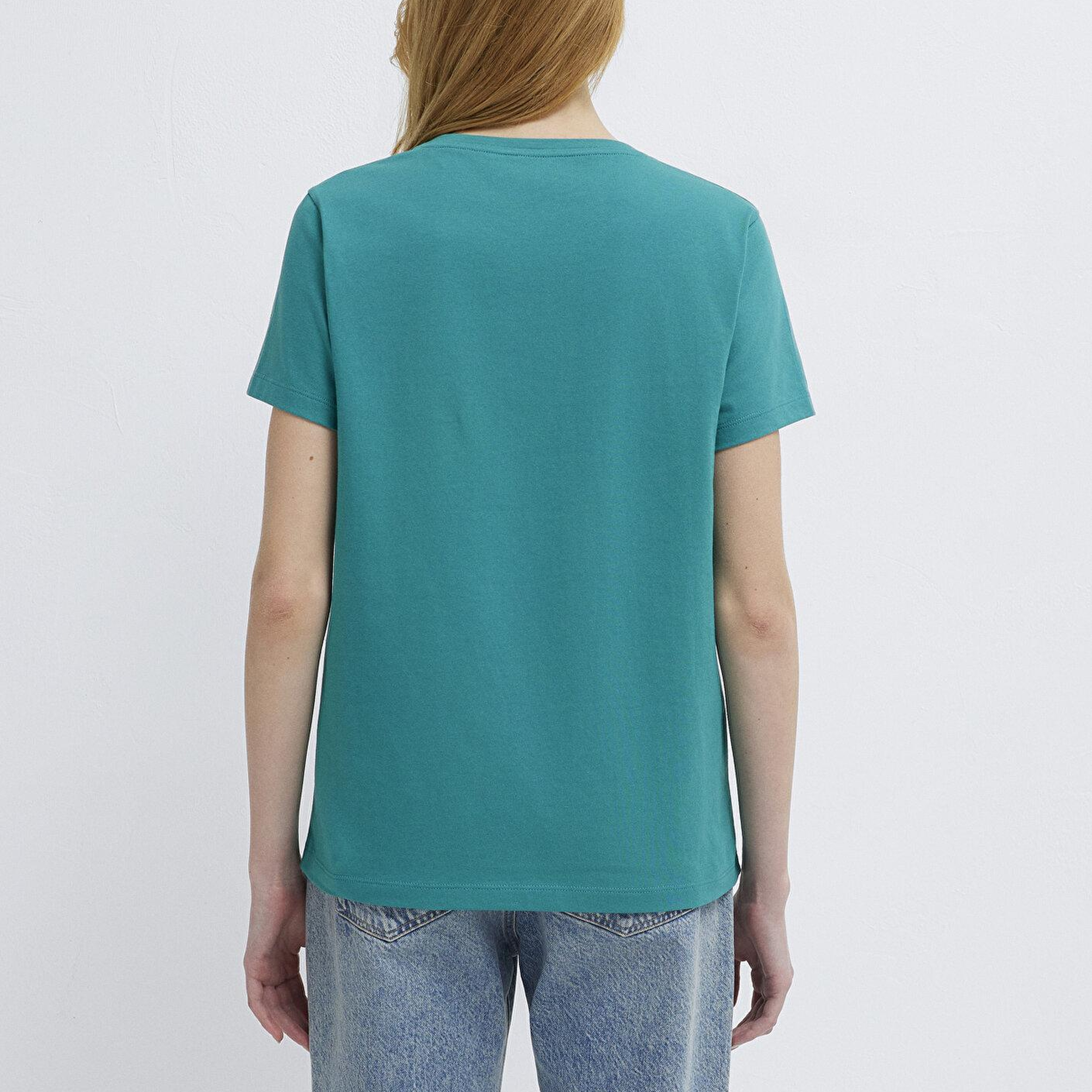 Mavi Kedi Baskılı Yeşil Tişört Semi Slim Fit / Yarı Dar Kesim 1613873-71914