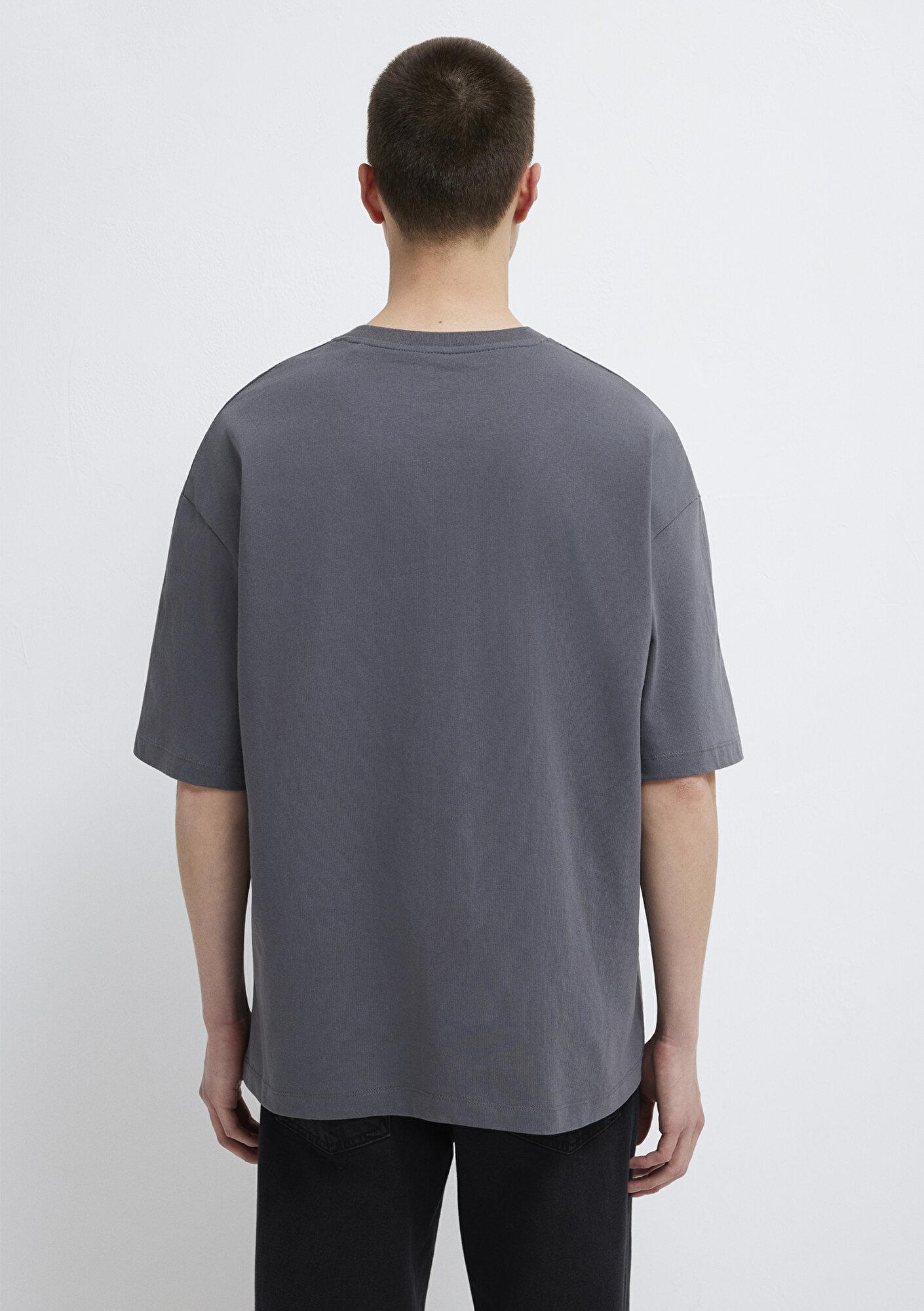 Mavi Silikon Logo Baskılı Antrasit Basic Tişört Oversize / Geniş Kesim 0613188-80955