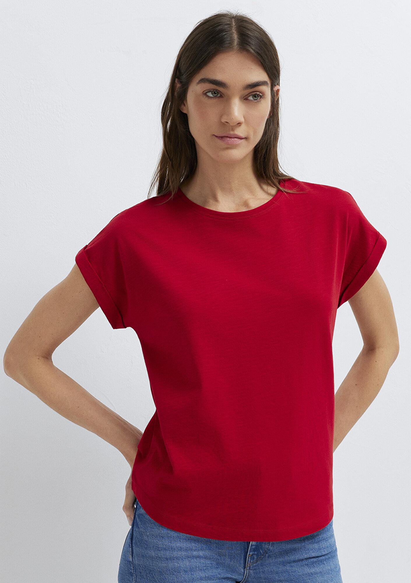 Mavi Bisiklet Yaka Kırmızı Basic Tişört Regular Fit / Normal Kesim 1614177-86417