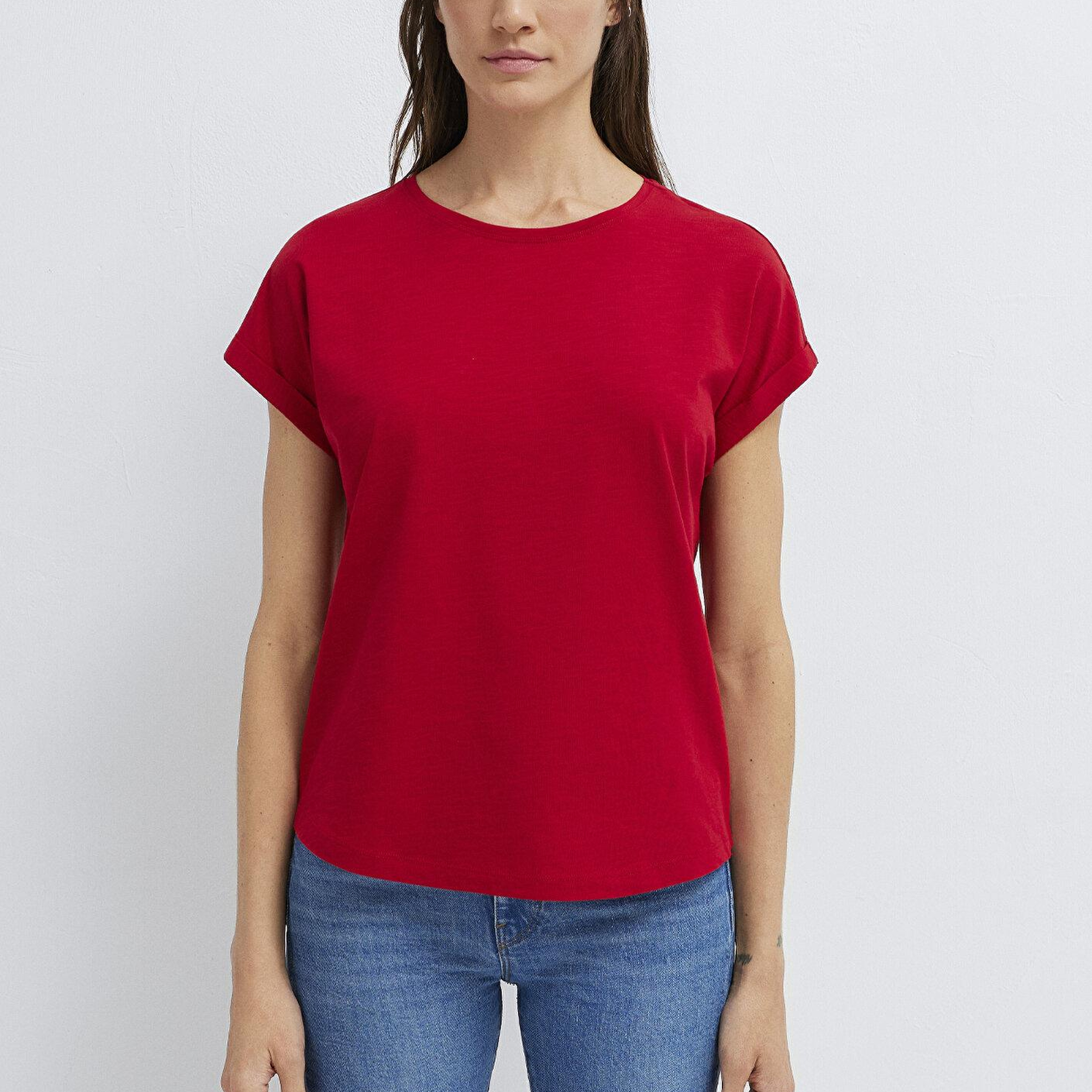 Mavi Bisiklet Yaka Kırmızı Basic Tişört Regular Fit / Normal Kesim 1614177-86417