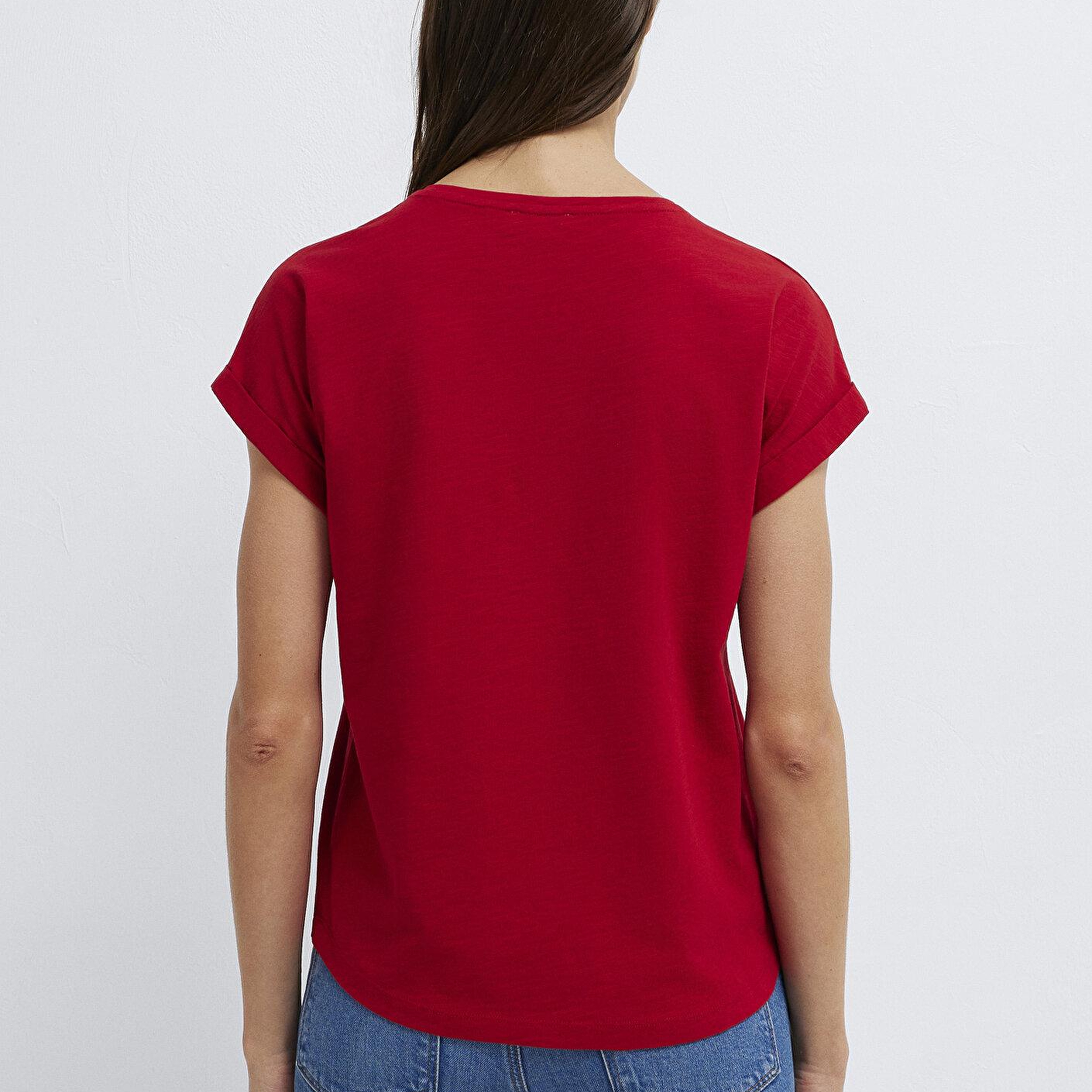 Mavi Bisiklet Yaka Kırmızı Basic Tişört Regular Fit / Normal Kesim 1614177-86417