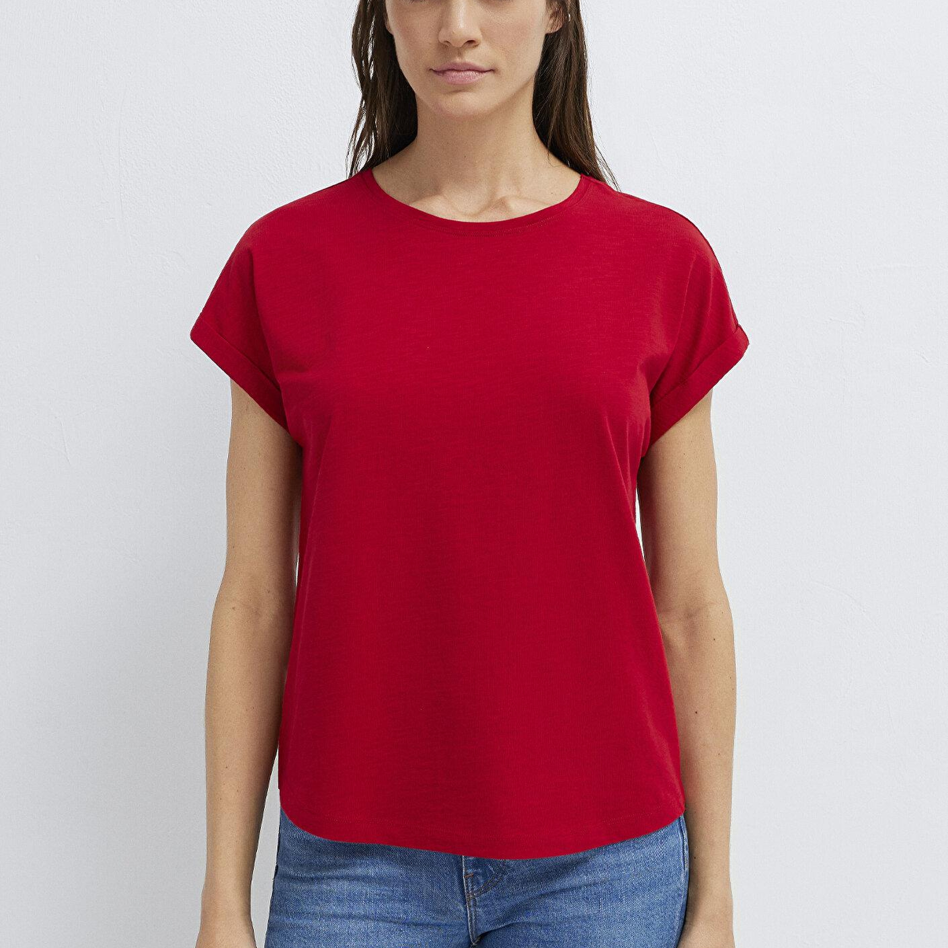 Mavi Bisiklet Yaka Kırmızı Basic Tişört Regular Fit / Normal Kesim 1614177-86417