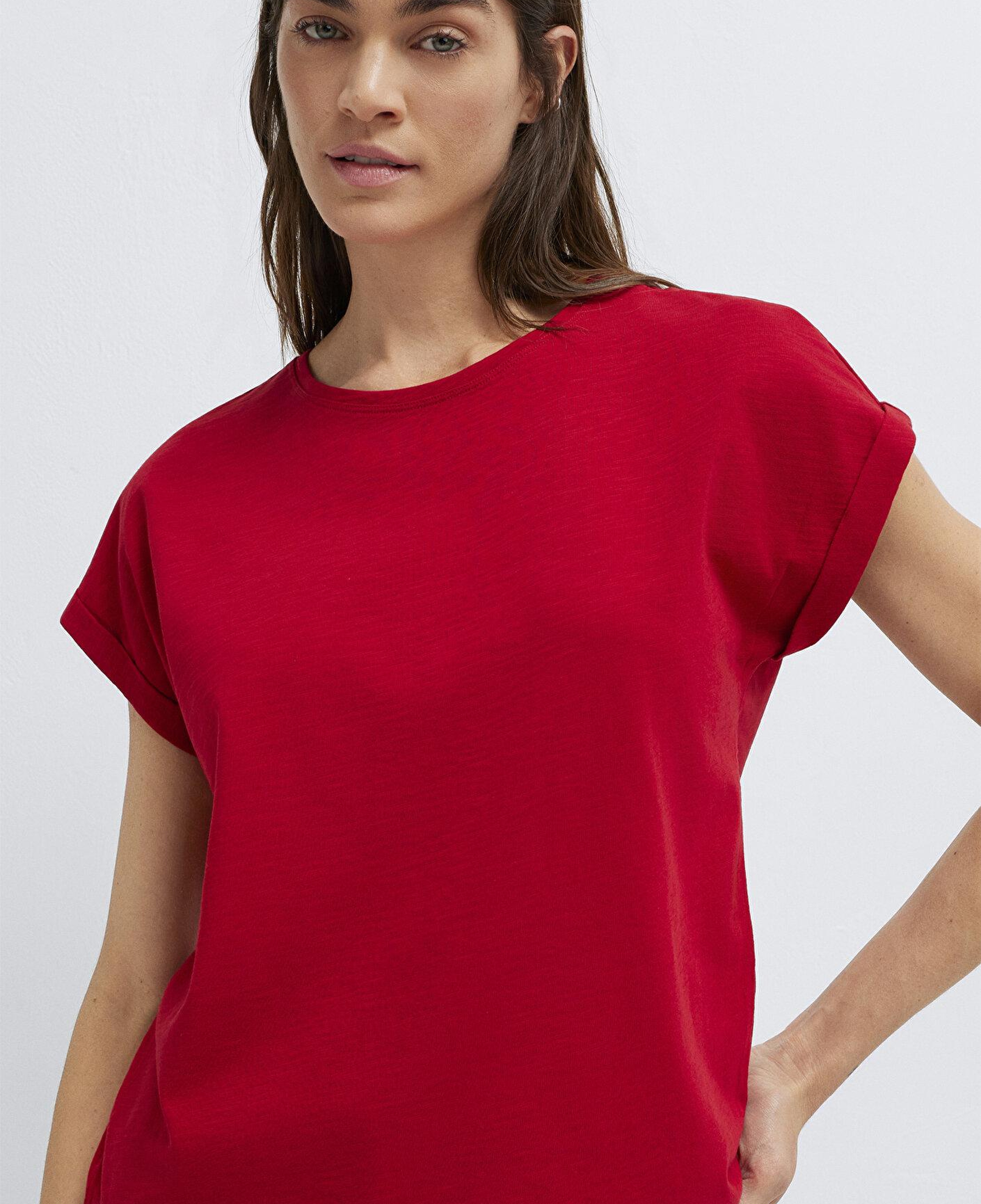 Mavi Bisiklet Yaka Kırmızı Basic Tişört Regular Fit / Normal Kesim 1614177-86417