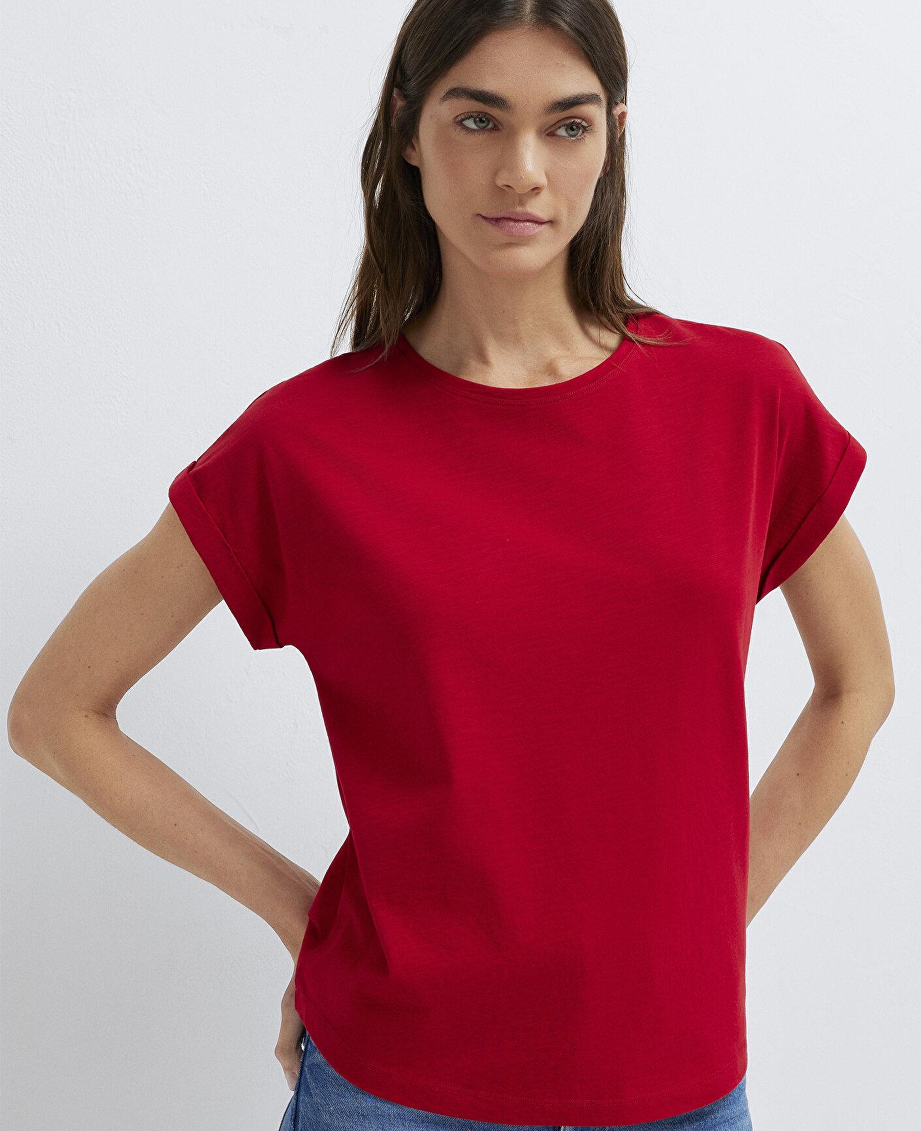 Mavi Bisiklet Yaka Kırmızı Basic Tişört Regular Fit / Normal Kesim 1614177-86417
