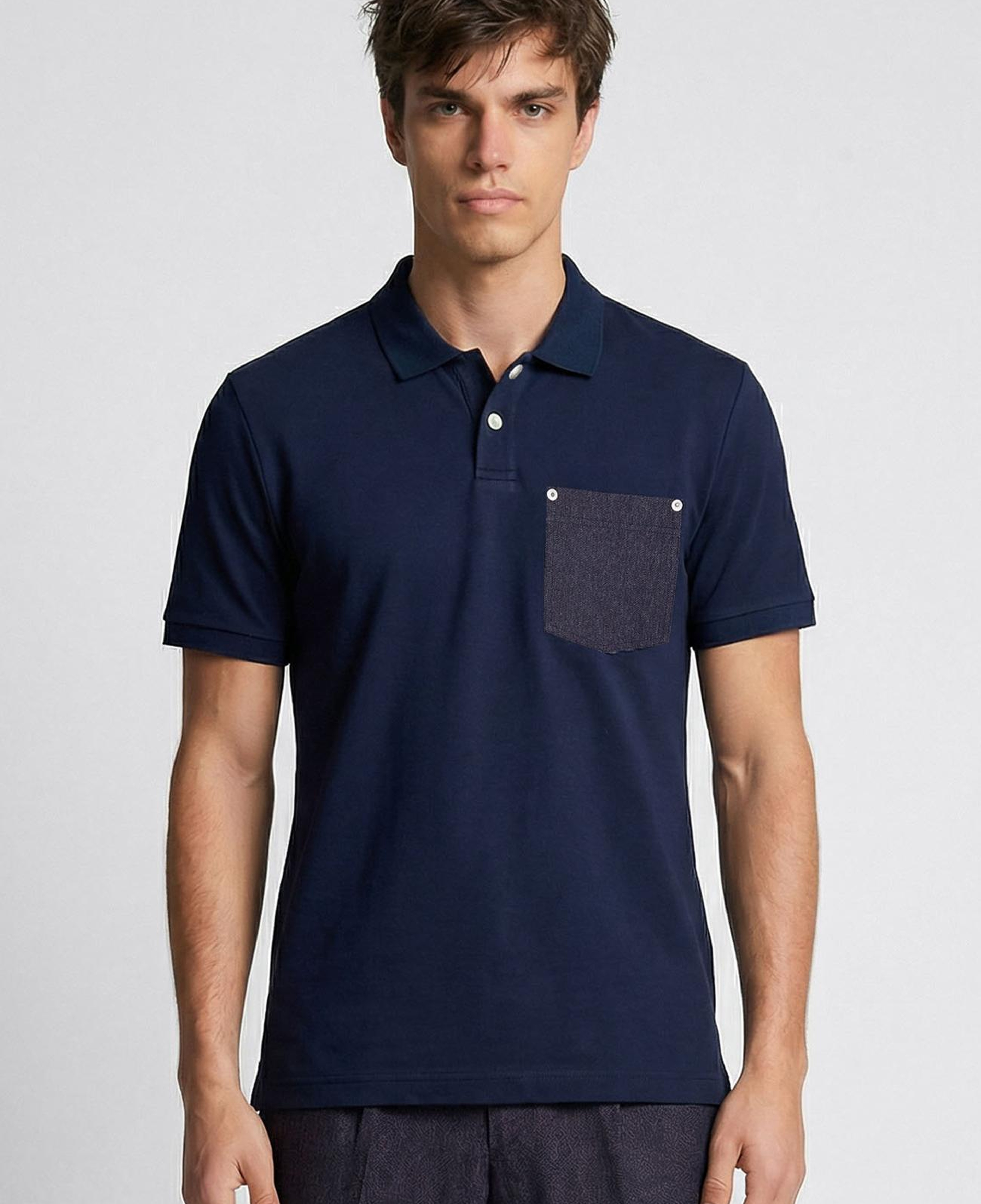 Network Erkek N-Tech Lacivert Polo Yaka Denim Detaylı T-Shirt