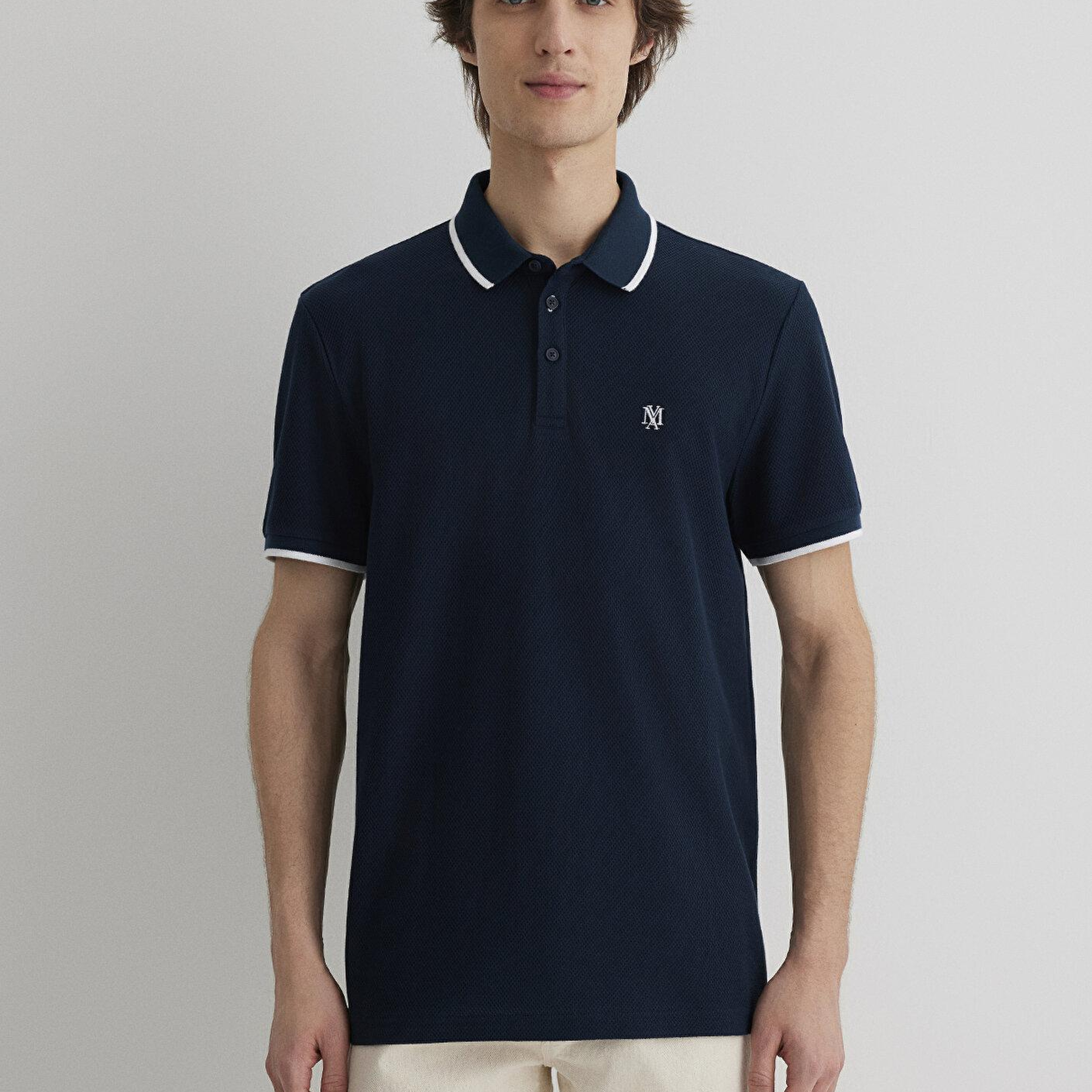 Mavi Şerit Detaylı Lacivert Polo Tişört Slim Fit / Dar Kesim 066039-30651