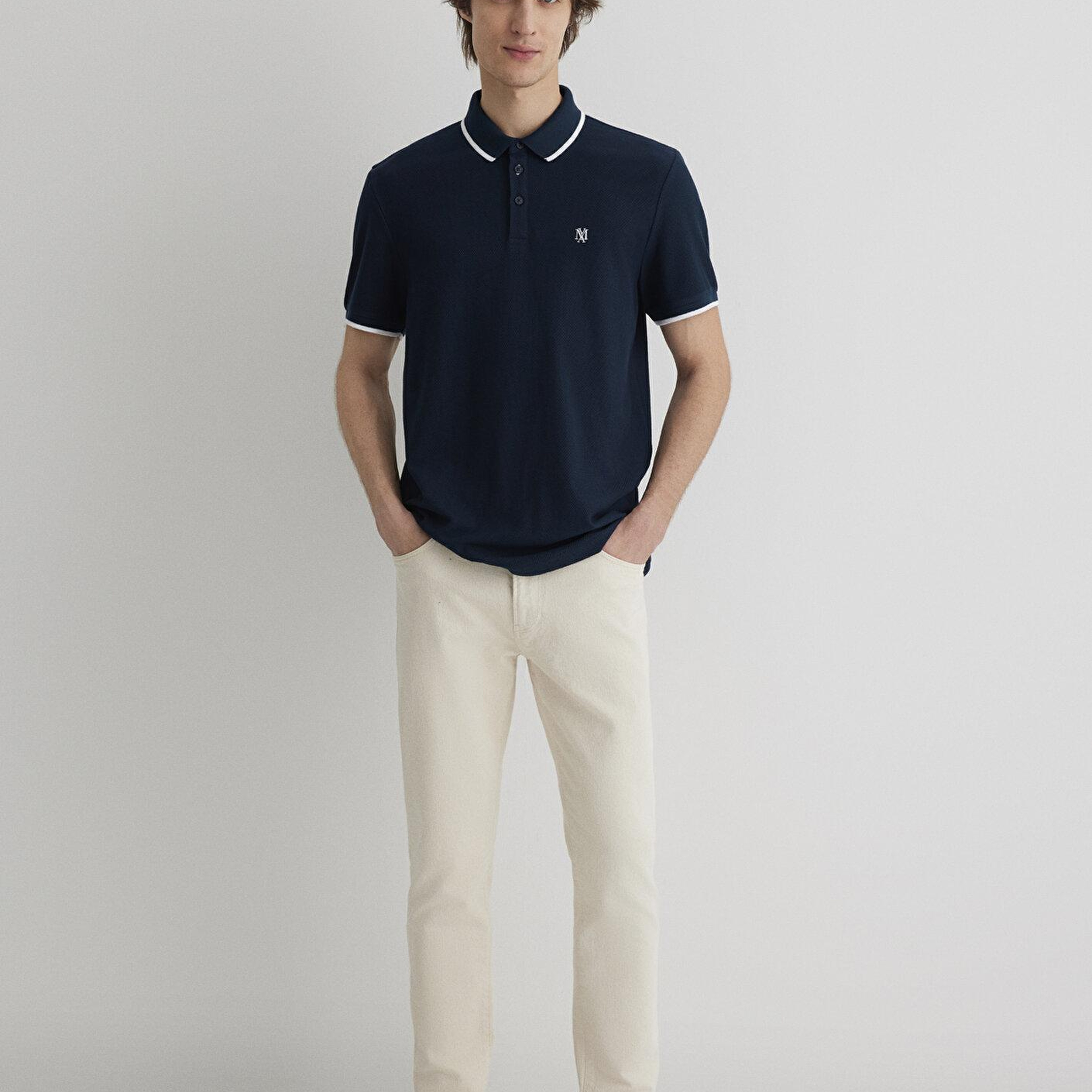 Mavi Şerit Detaylı Lacivert Polo Tişört Slim Fit / Dar Kesim 066039-30651