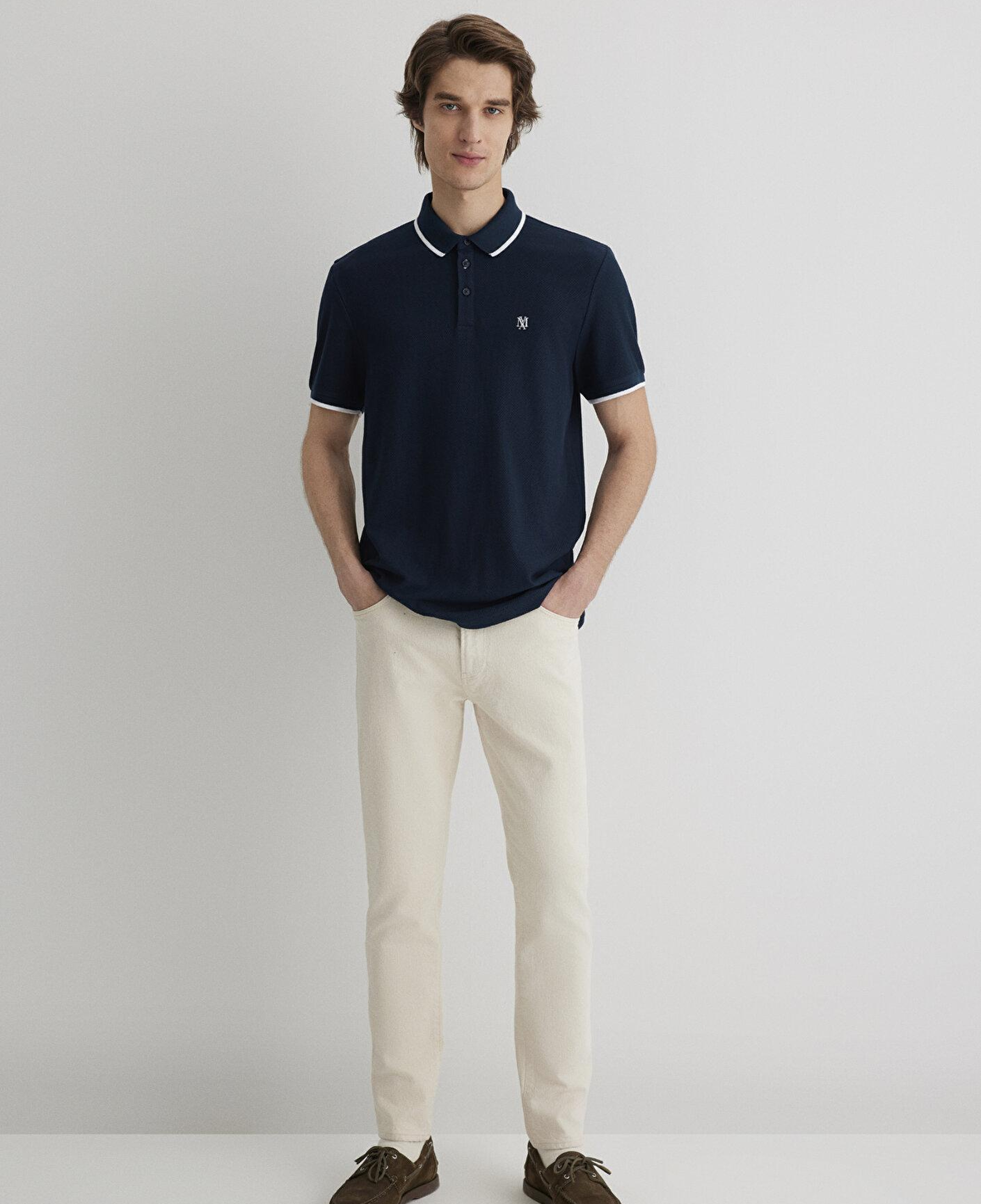 Mavi Şerit Detaylı Lacivert Polo Tişört Slim Fit / Dar Kesim 066039-30651
