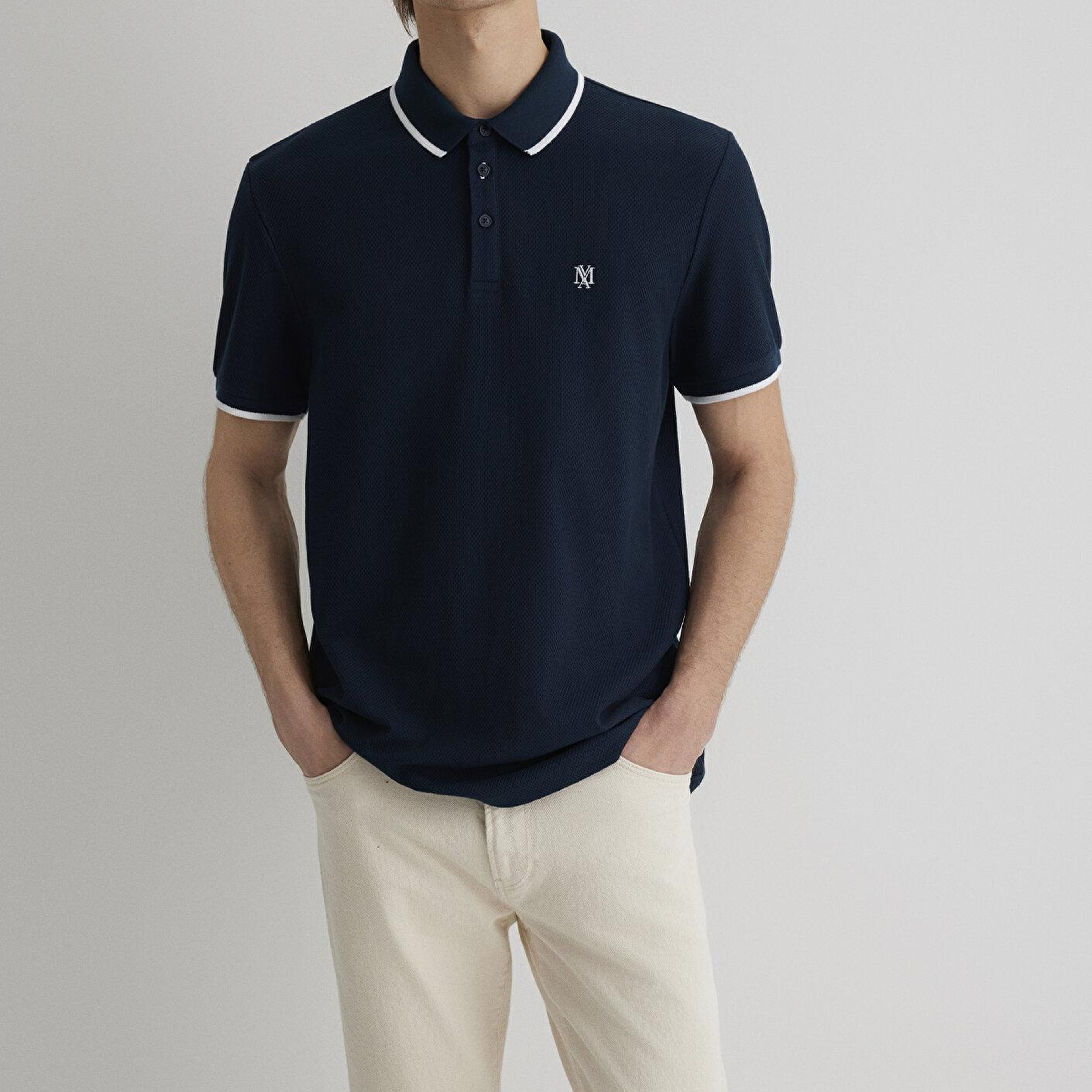 Mavi Şerit Detaylı Lacivert Polo Tişört Slim Fit / Dar Kesim 066039-30651