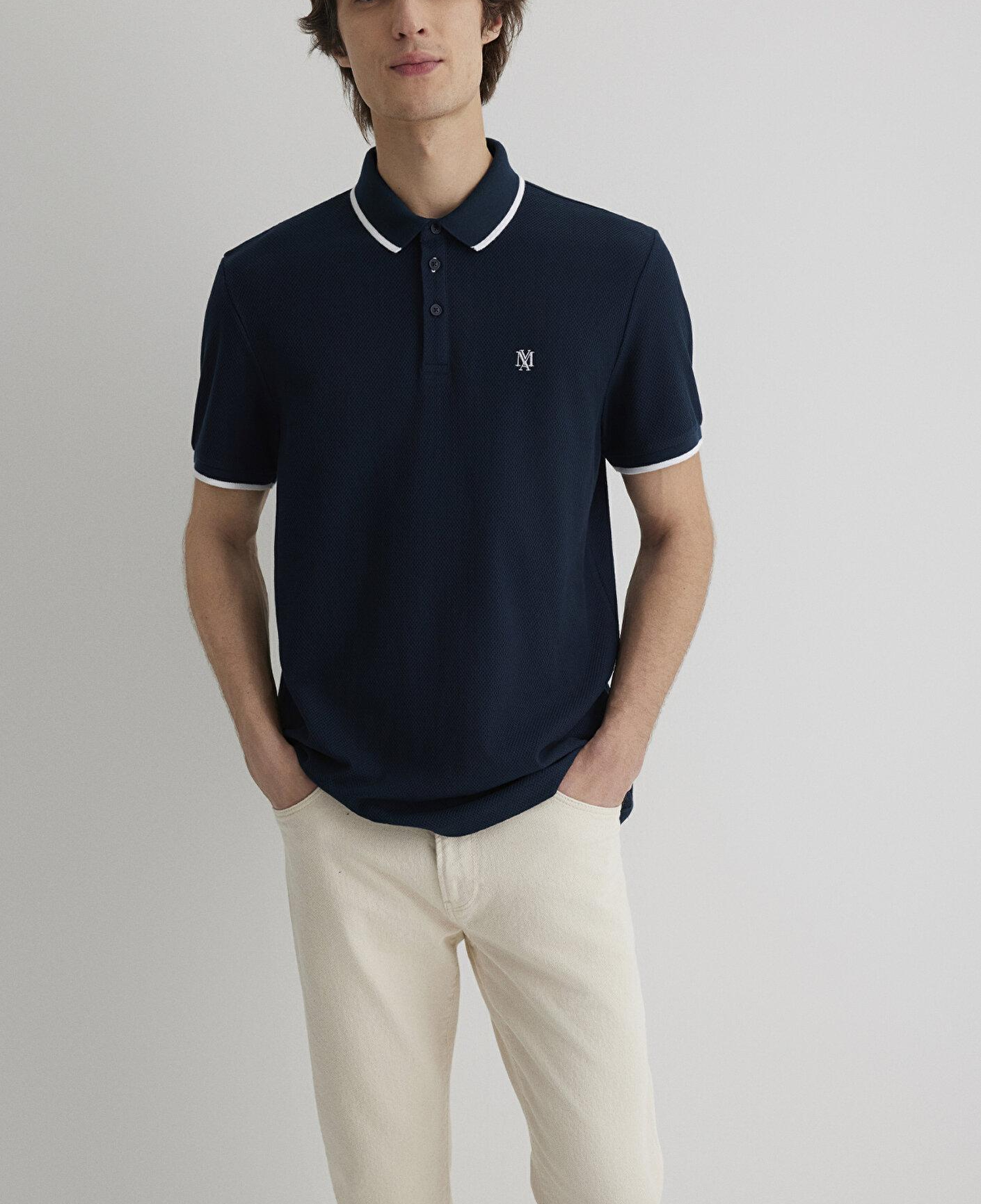 Mavi Şerit Detaylı Lacivert Polo Tişört Slim Fit / Dar Kesim 066039-30651