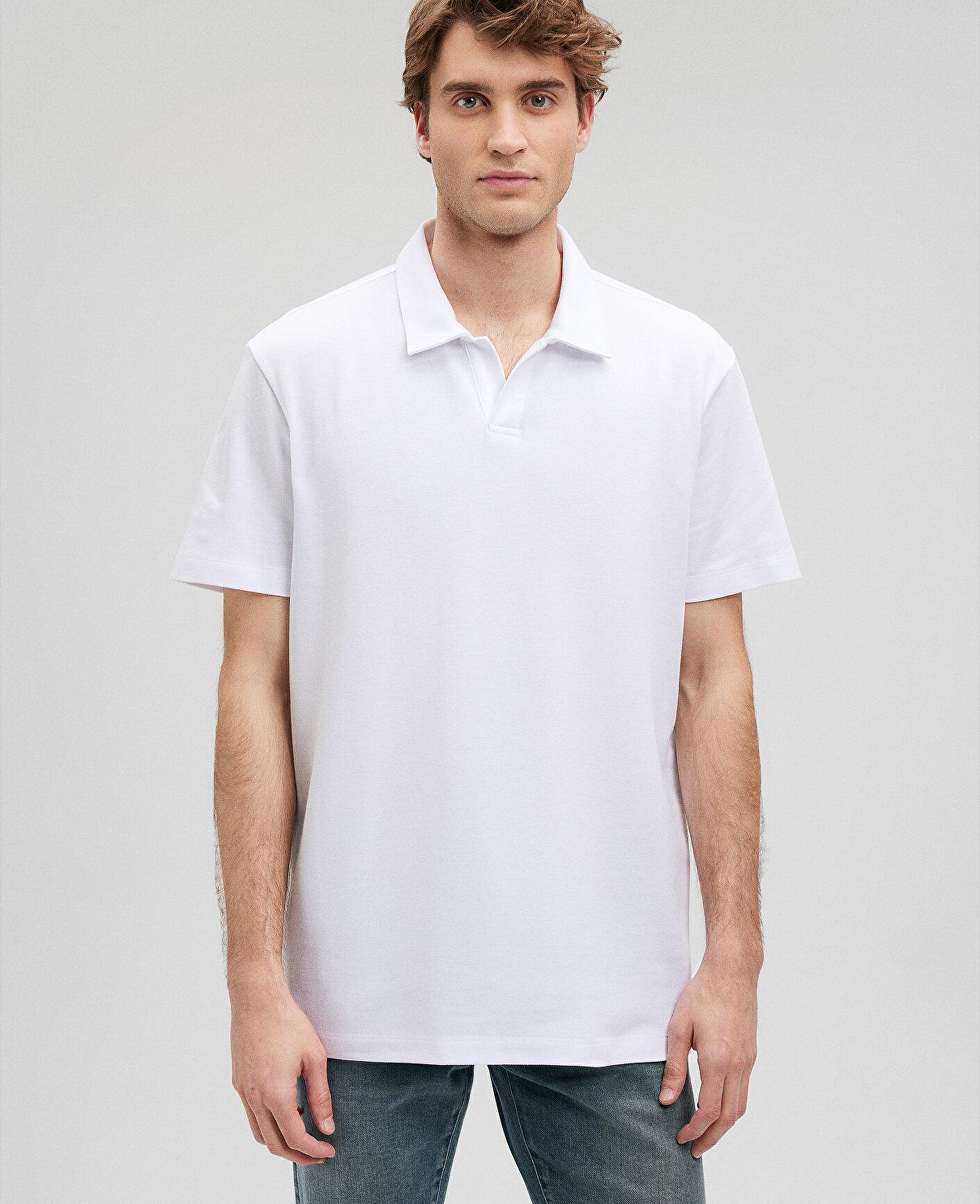 Mavi Beyaz Polo Tişört Loose Fit / Bol Rahat Kesim 0611904-620