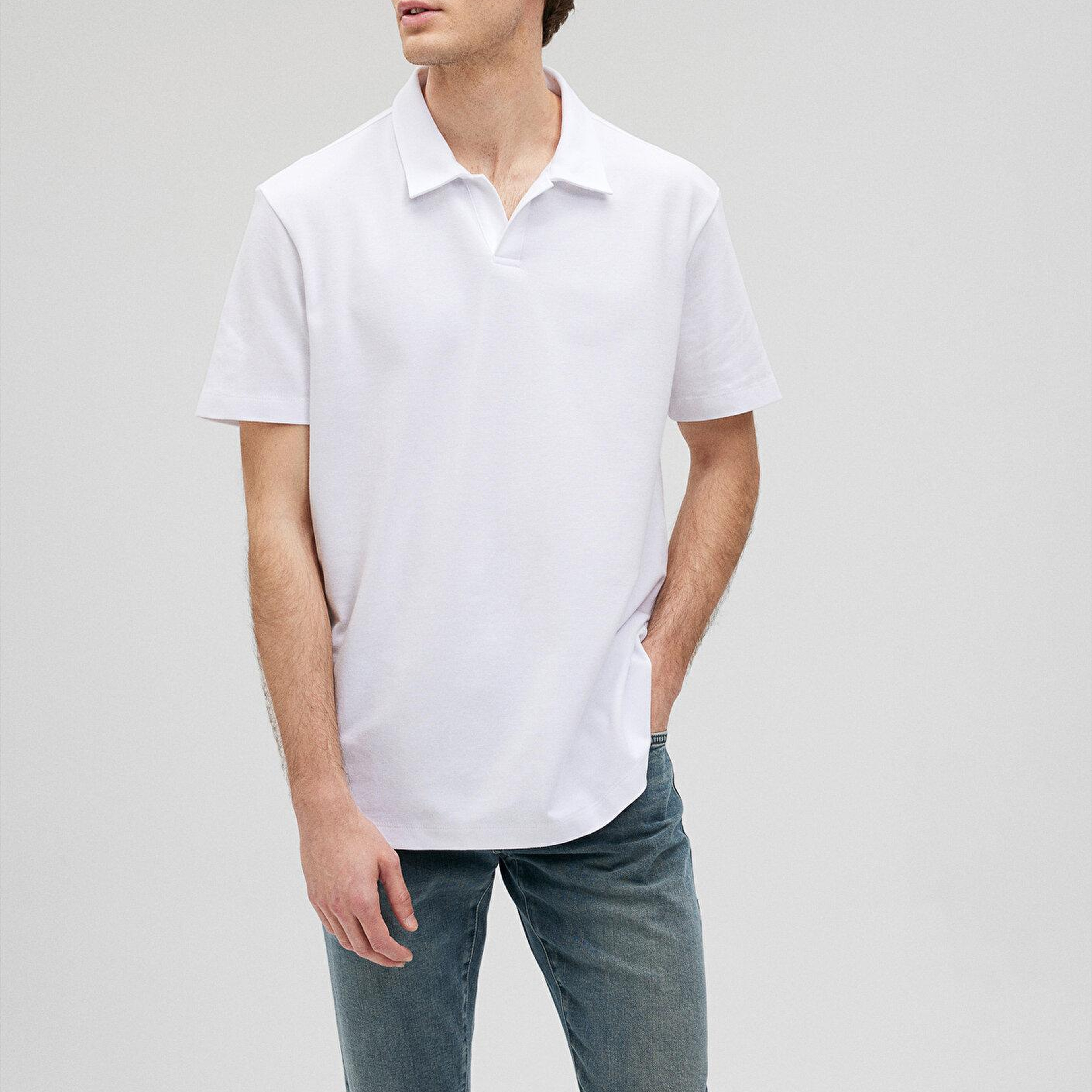 Mavi Beyaz Polo Tişört Loose Fit / Bol Rahat Kesim 0611904-620