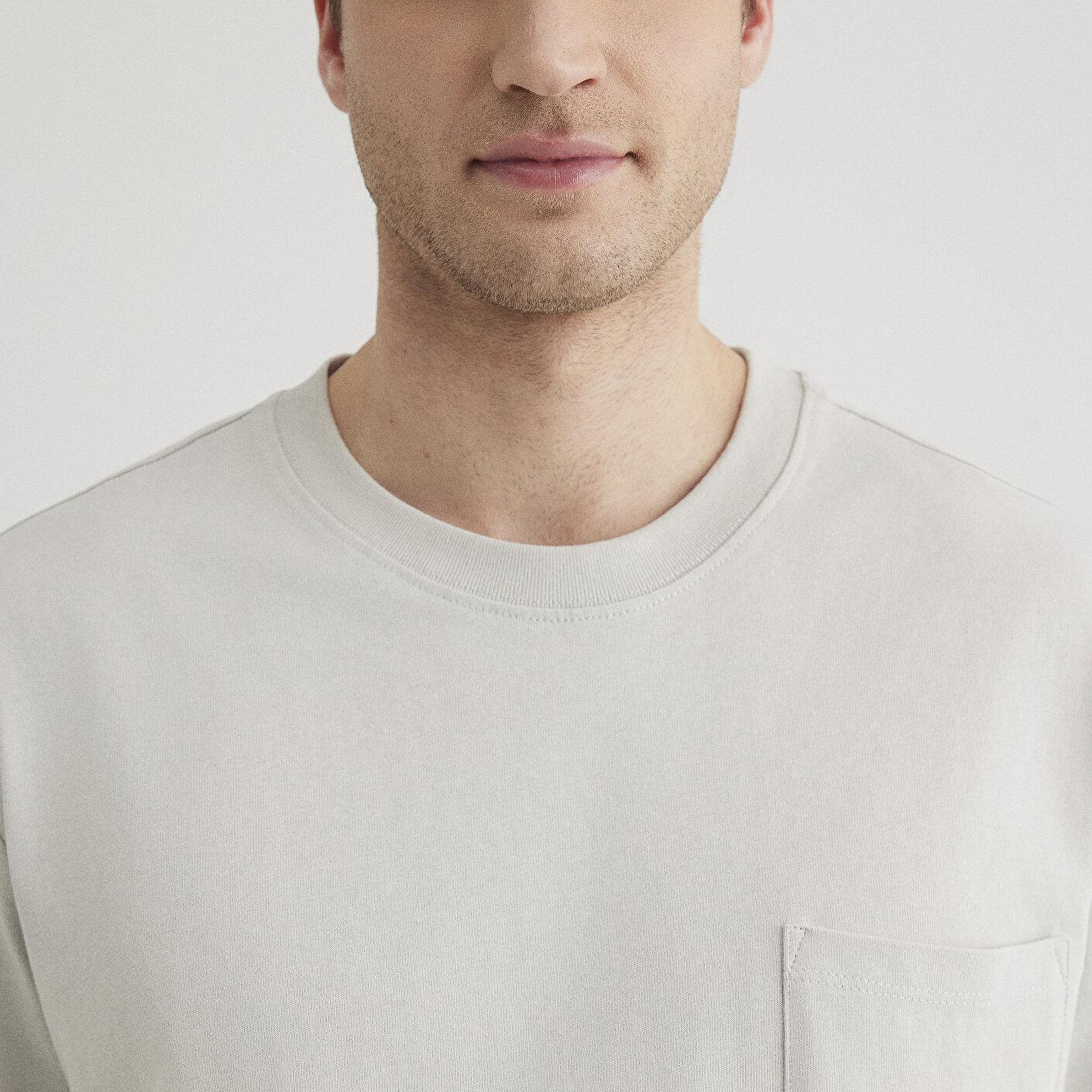 Mavi Cep Detaylı Gri Basic Tişört Loose Fit / Bol Rahat Kesim 066248-70080