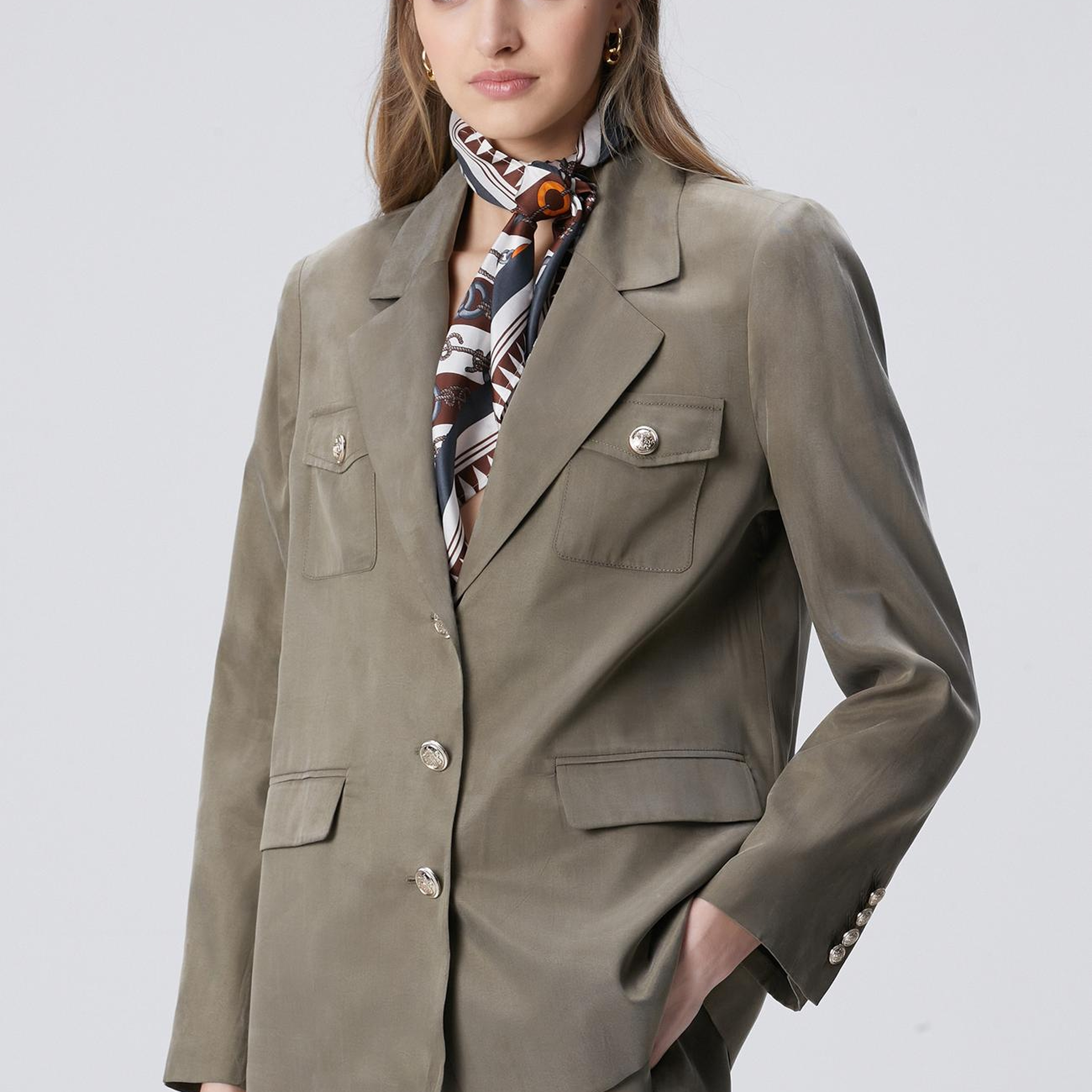 Network Kadın Haki Cupro Blazer Ceket