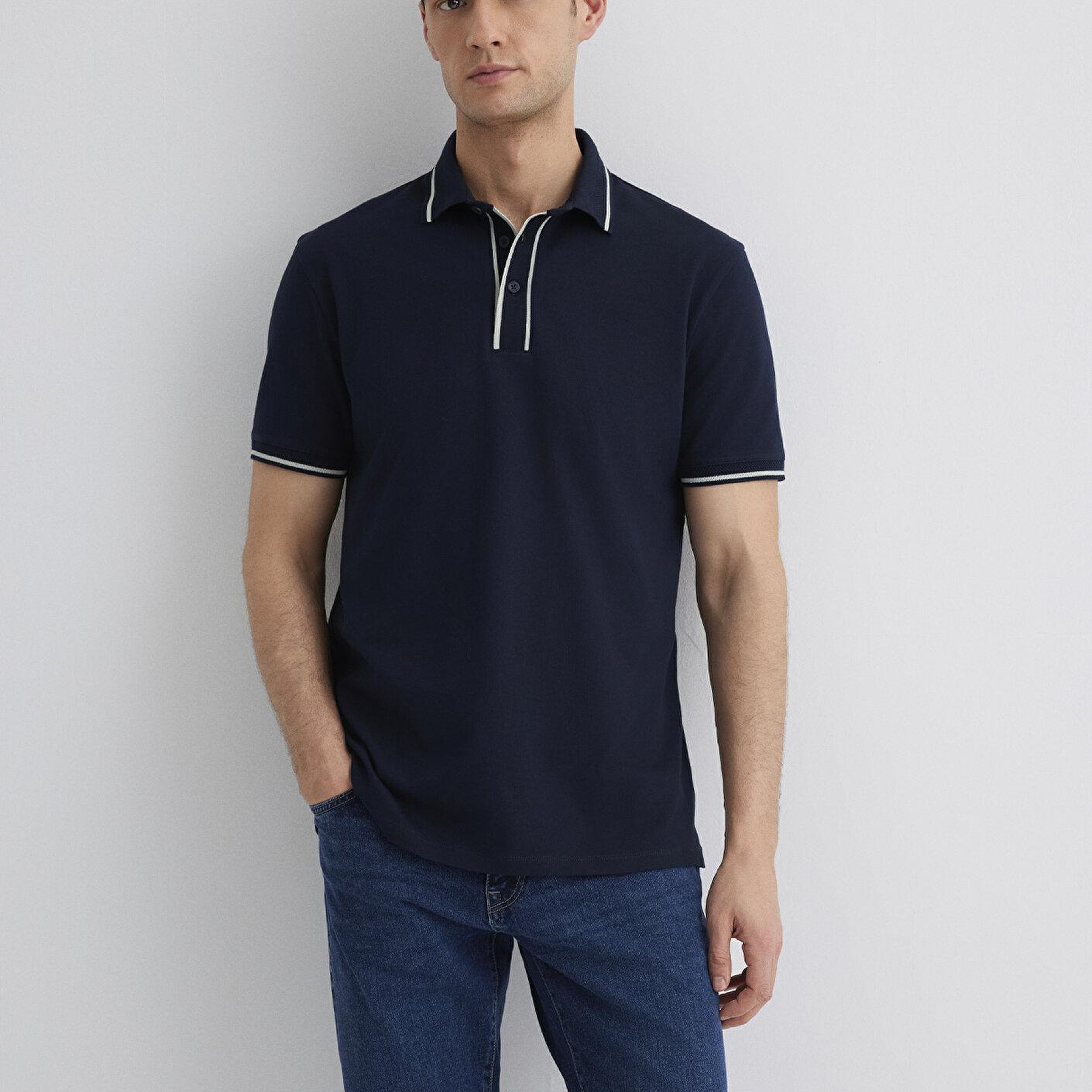 Mavi Yaka Detaylı Lacivert Polo Tişört Regular Fit / Normal Kesim 0612648-80872