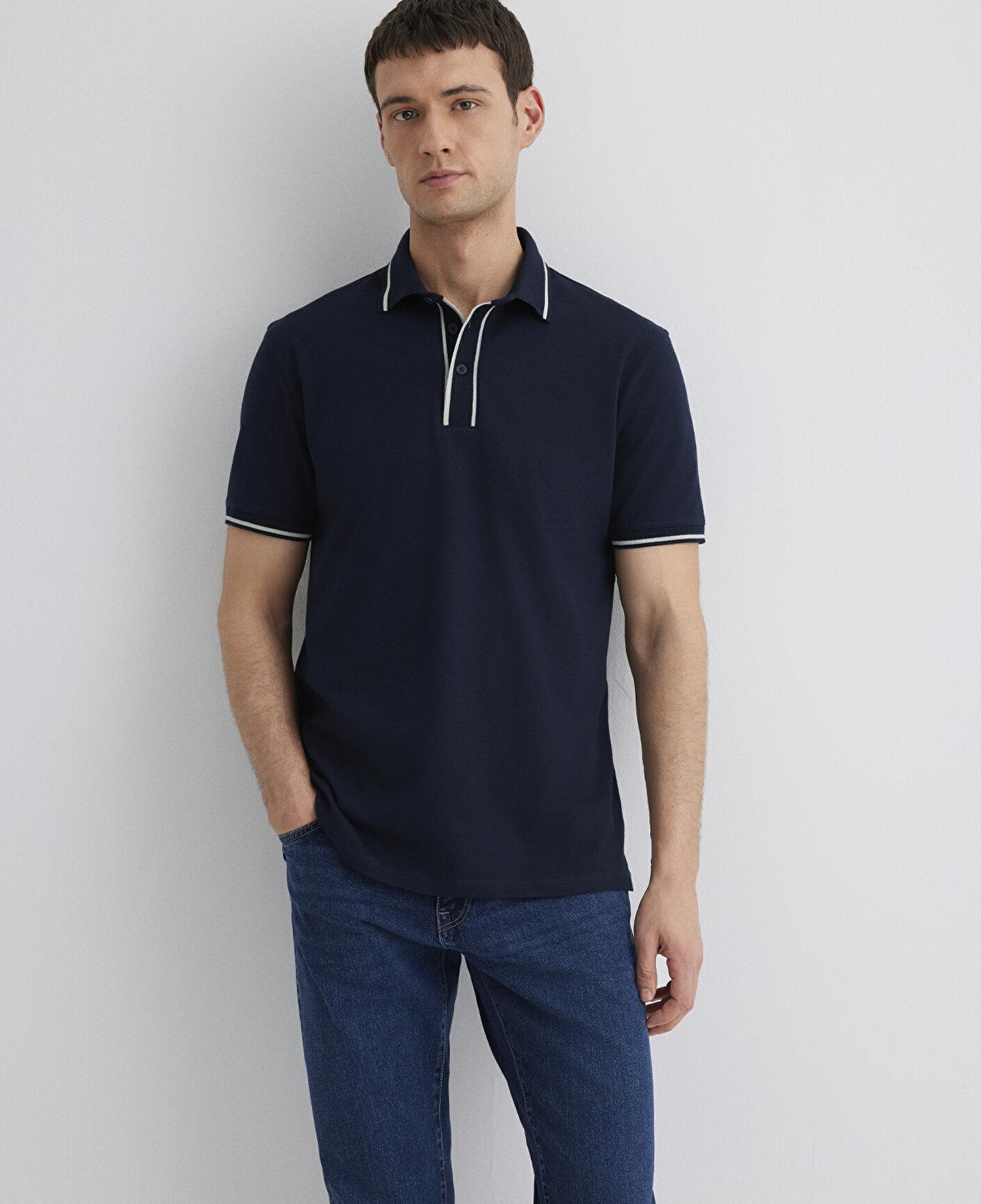 Mavi Yaka Detaylı Lacivert Polo Tişört Regular Fit / Normal Kesim 0612648-80872