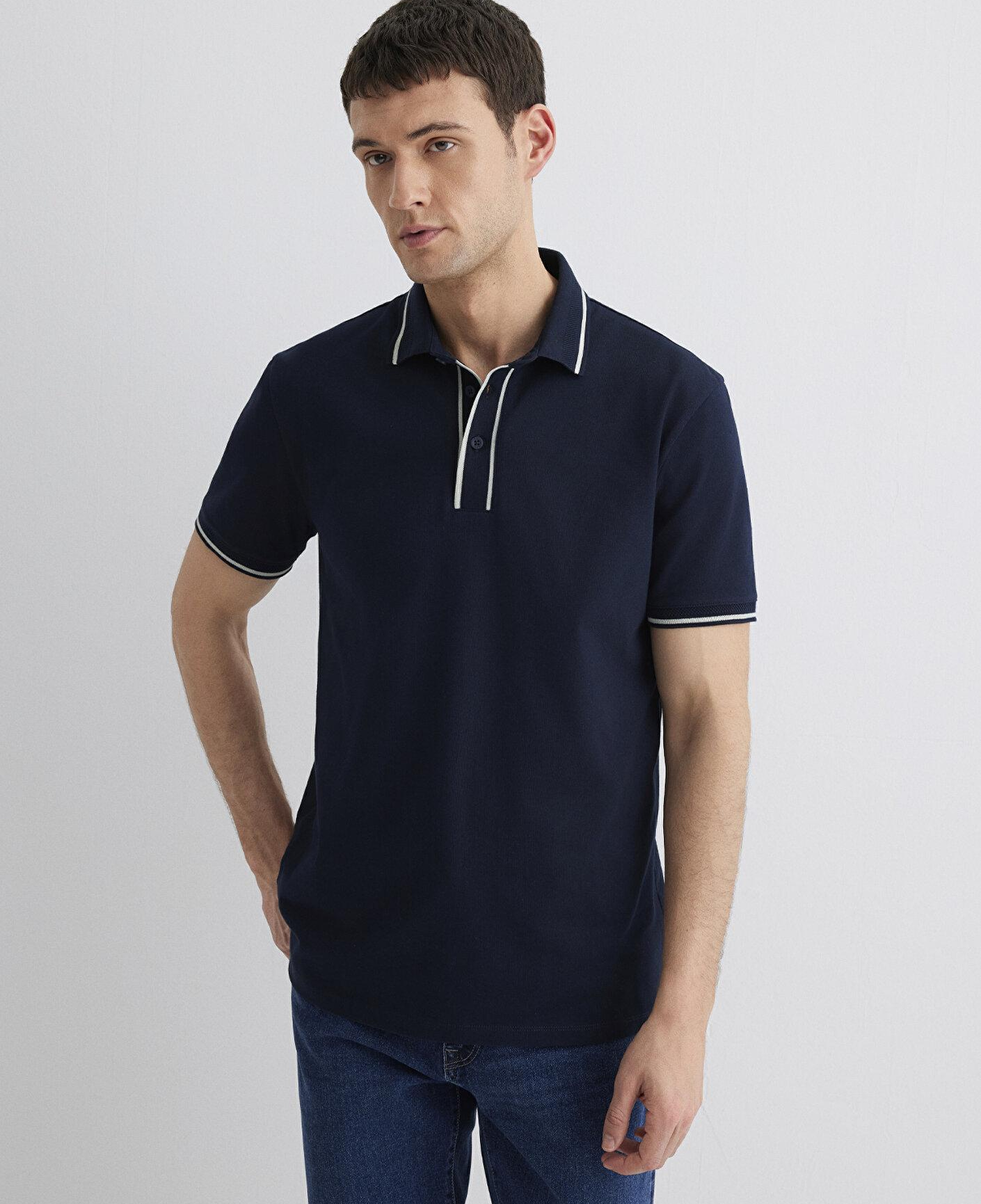 Mavi Yaka Detaylı Lacivert Polo Tişört Regular Fit / Normal Kesim 0612648-80872