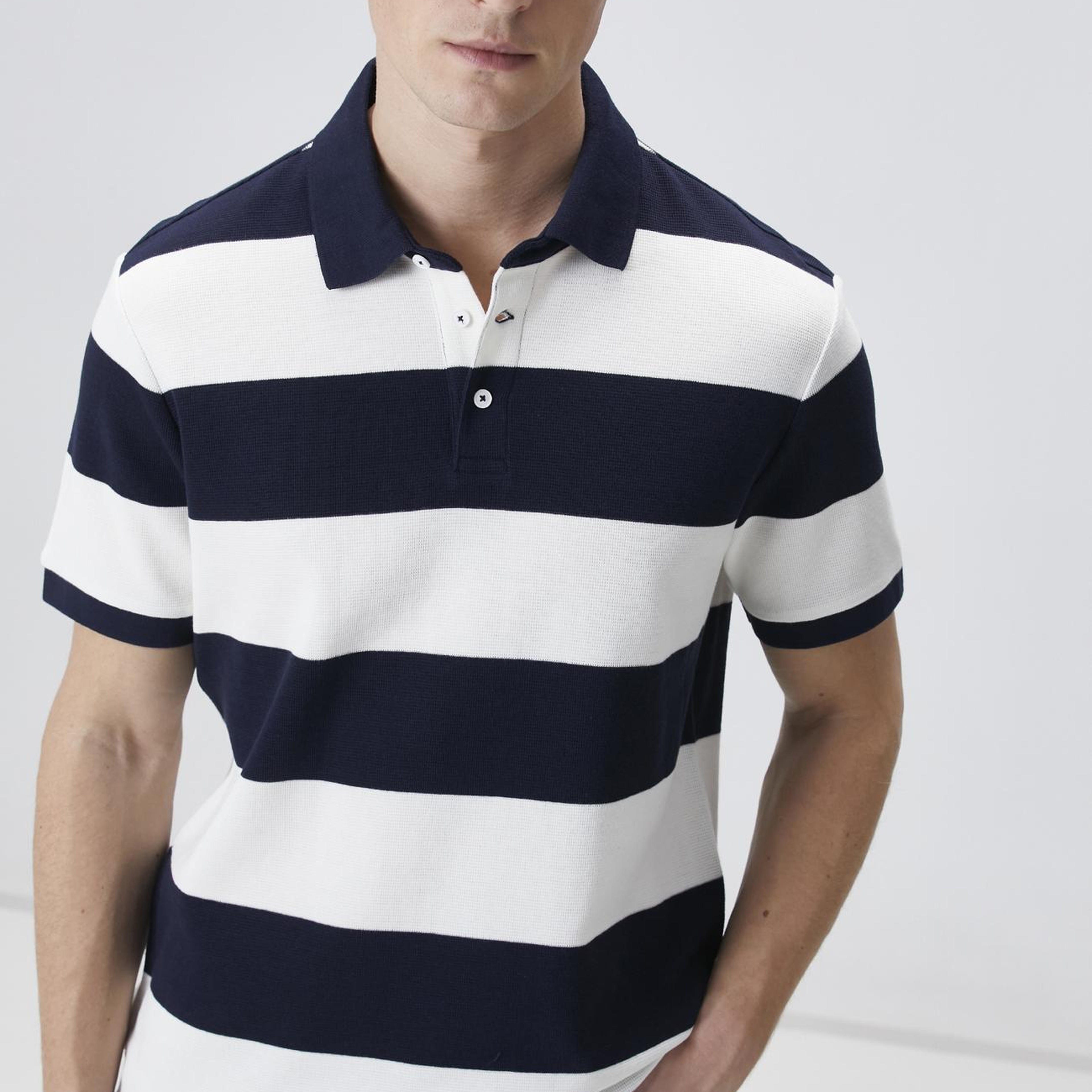 Network Erkek Lacivert Beyaz Çizgili Polo Yaka T-shirt