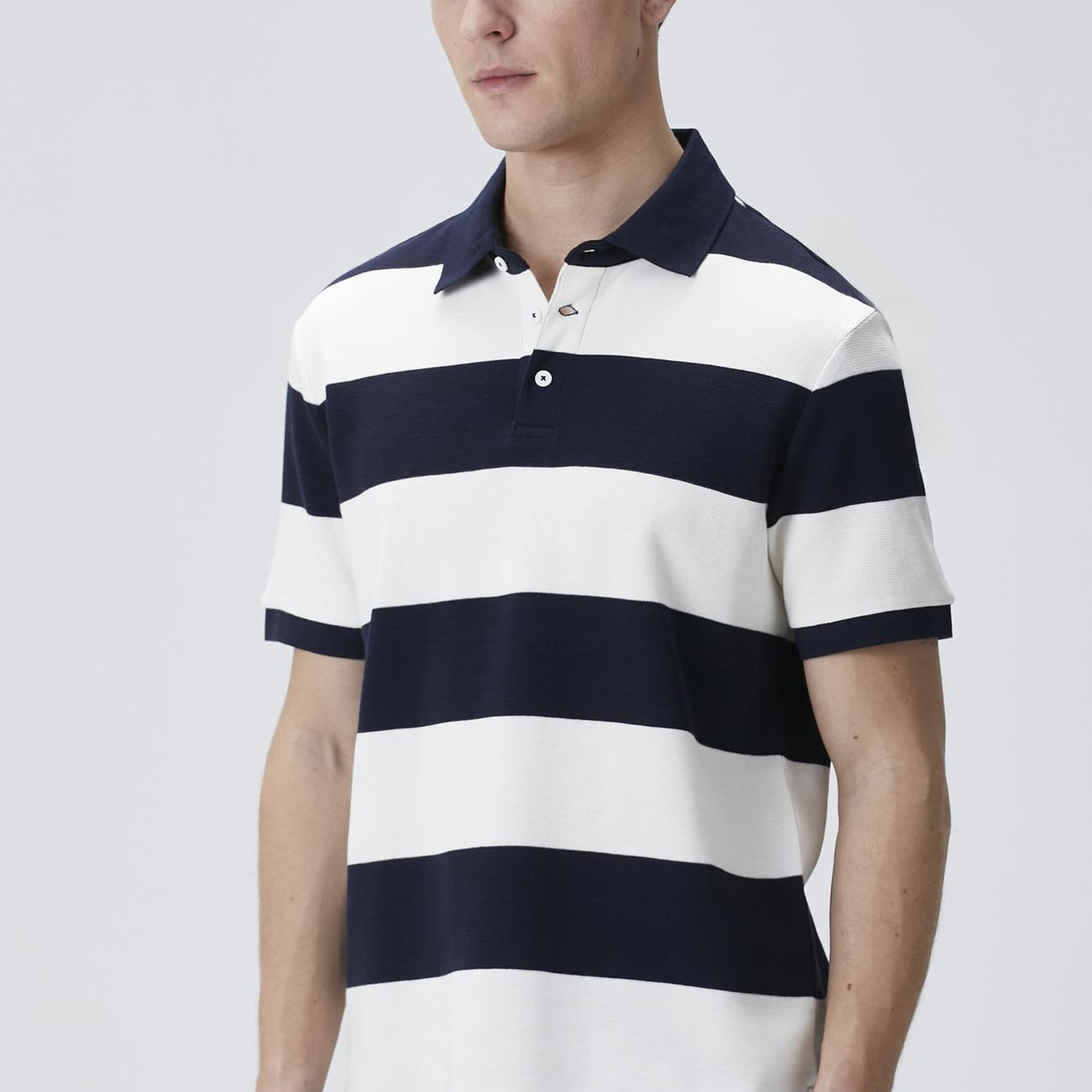 Network Erkek Lacivert Beyaz Çizgili Polo Yaka T-shirt