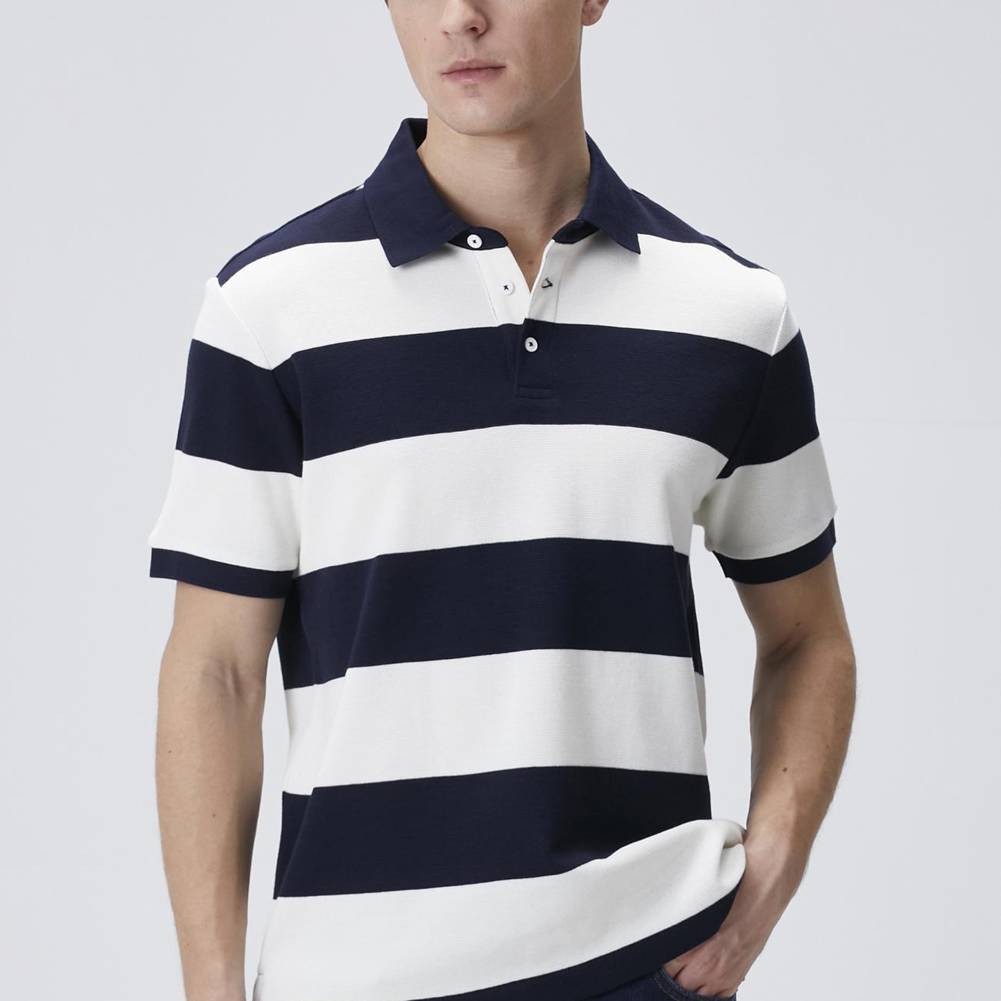 Network Erkek Lacivert Beyaz Çizgili Polo Yaka T-shirt