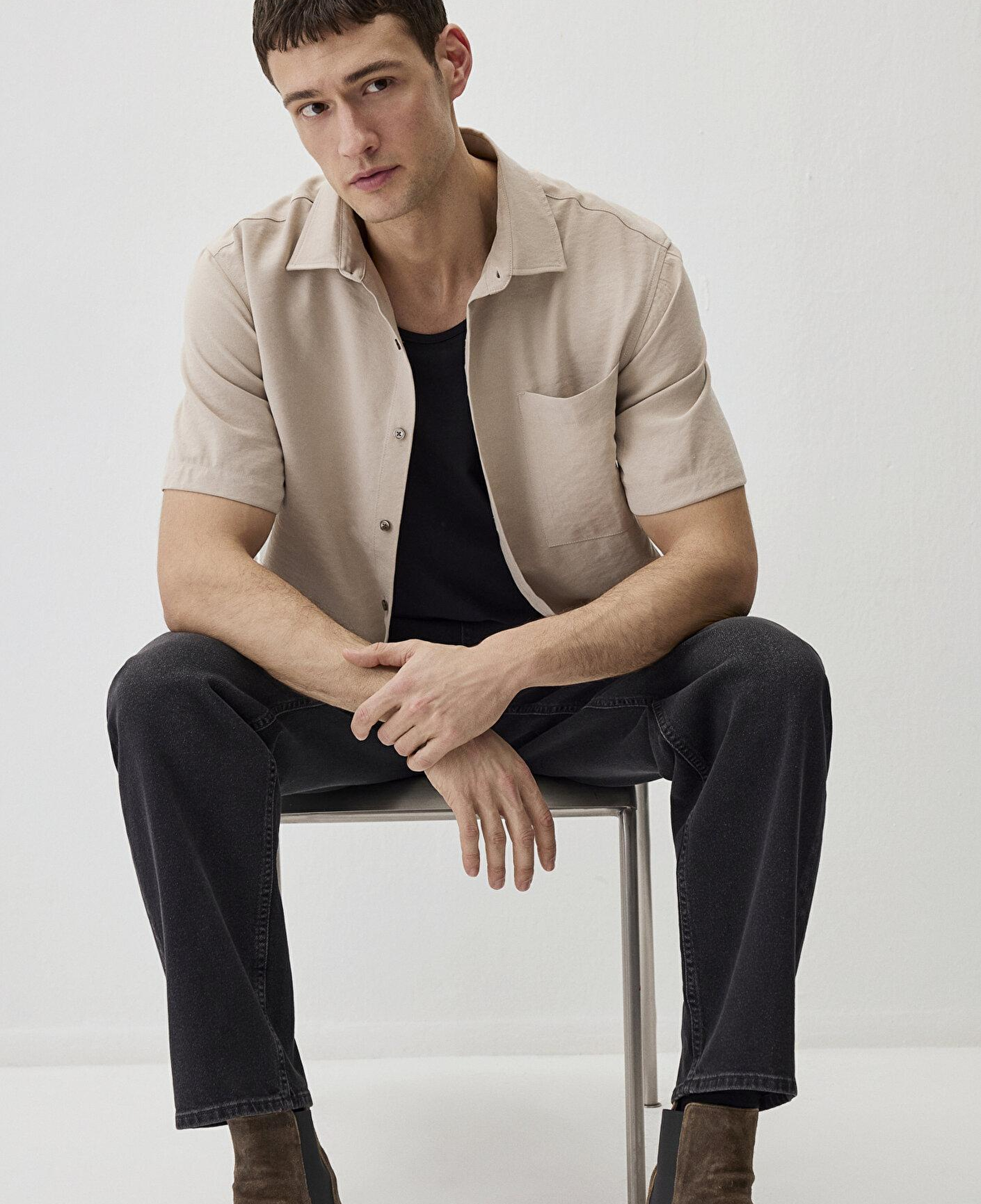 Mavi Kısa Kollu Bej (TENCEL™) Modal Karışımlı Gömlek Regular Fit / Normal Kesim 0211517-82393