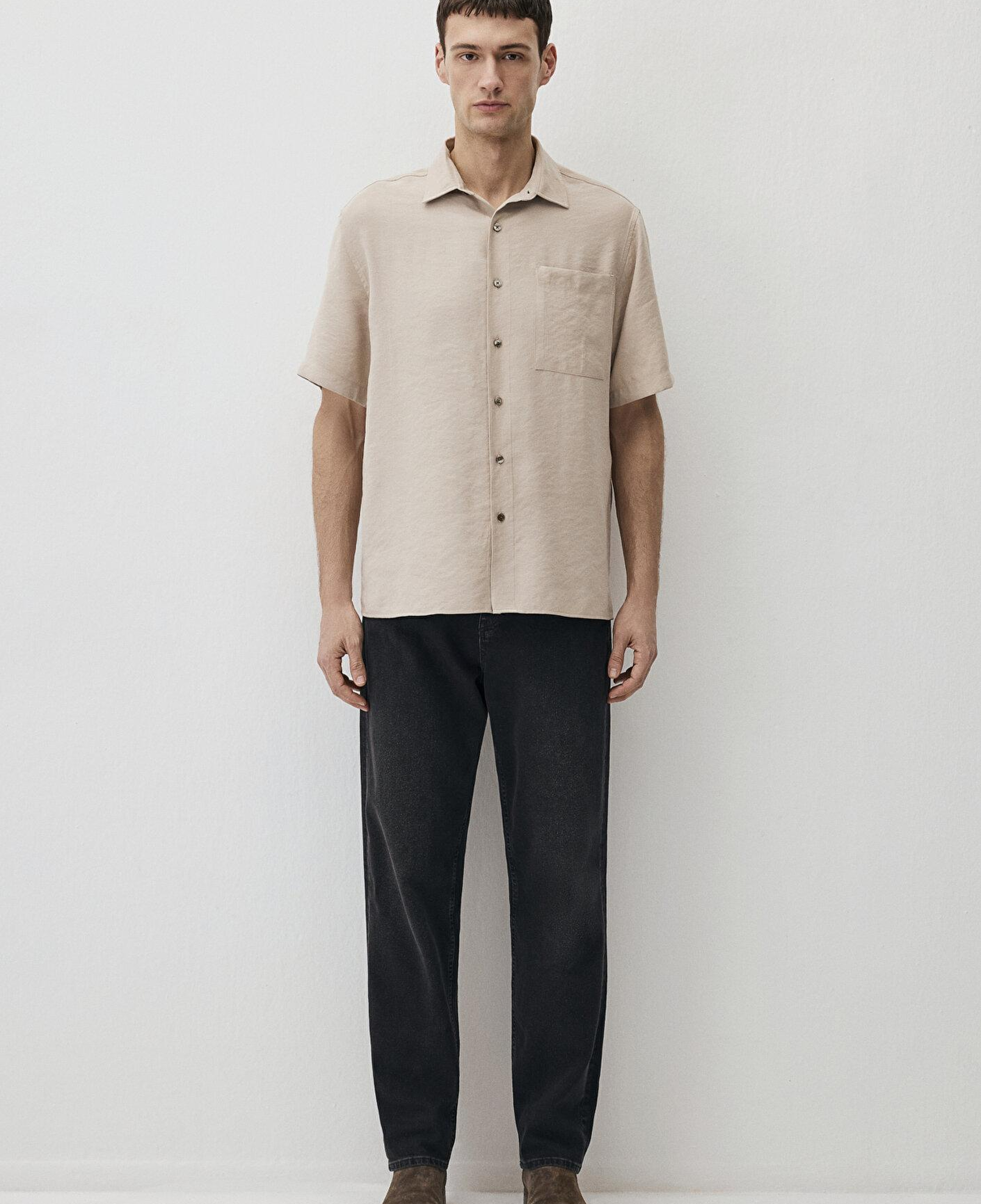 Mavi Kısa Kollu Bej (TENCEL™) Modal Karışımlı Gömlek Regular Fit / Normal Kesim 0211517-82393