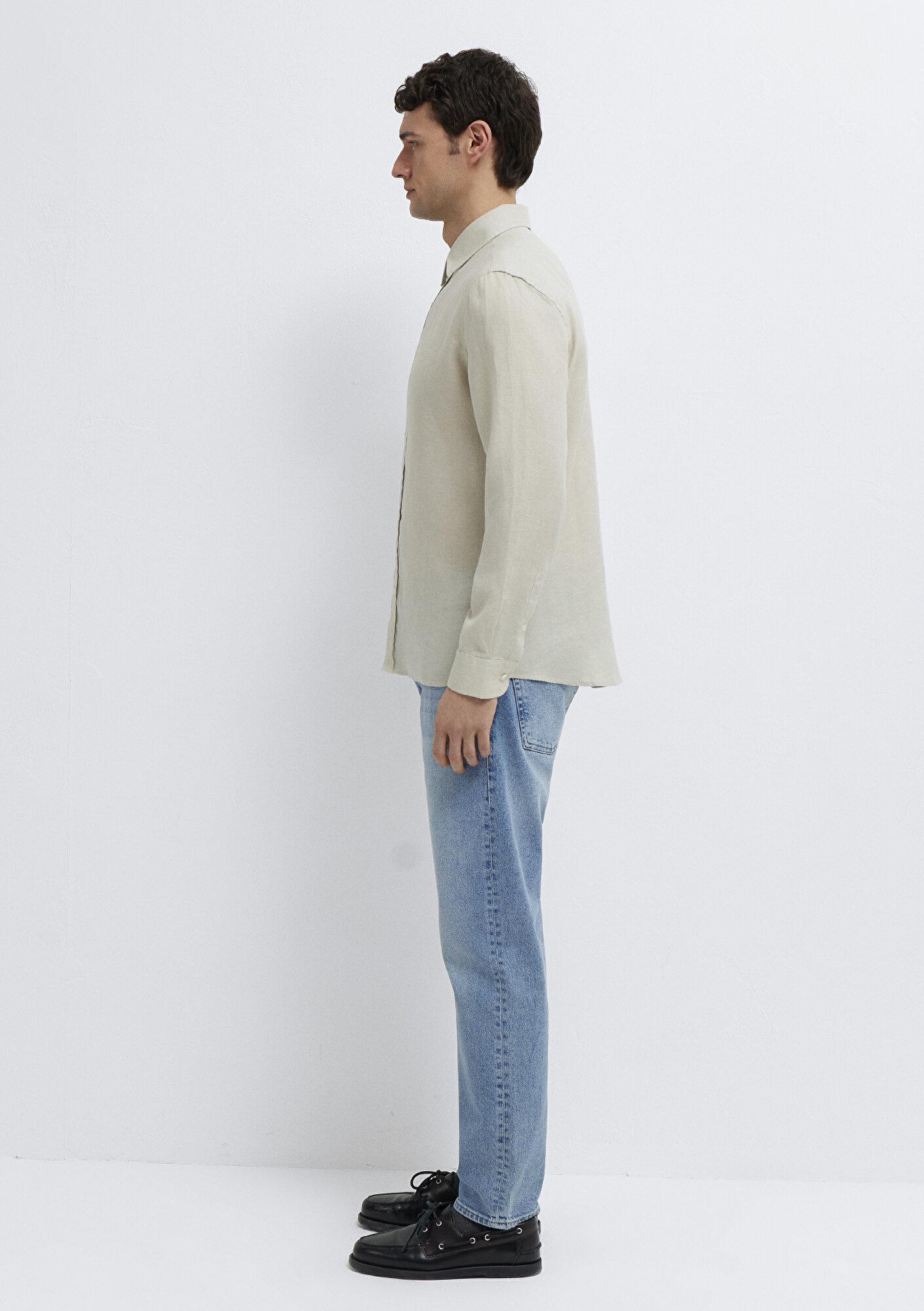 Mavi Bej Keten Gömlek Slim Fit / Dar Kesim 0211466-70134