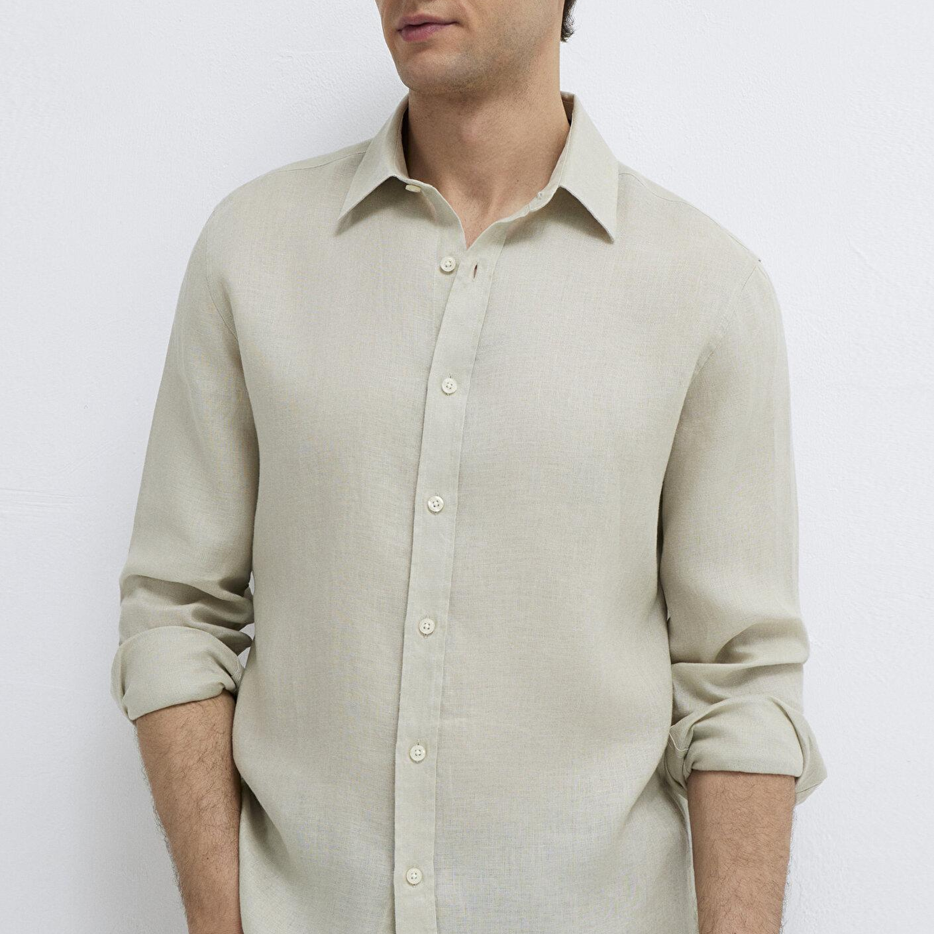 Mavi Bej Keten Gömlek Slim Fit / Dar Kesim 0211466-70134