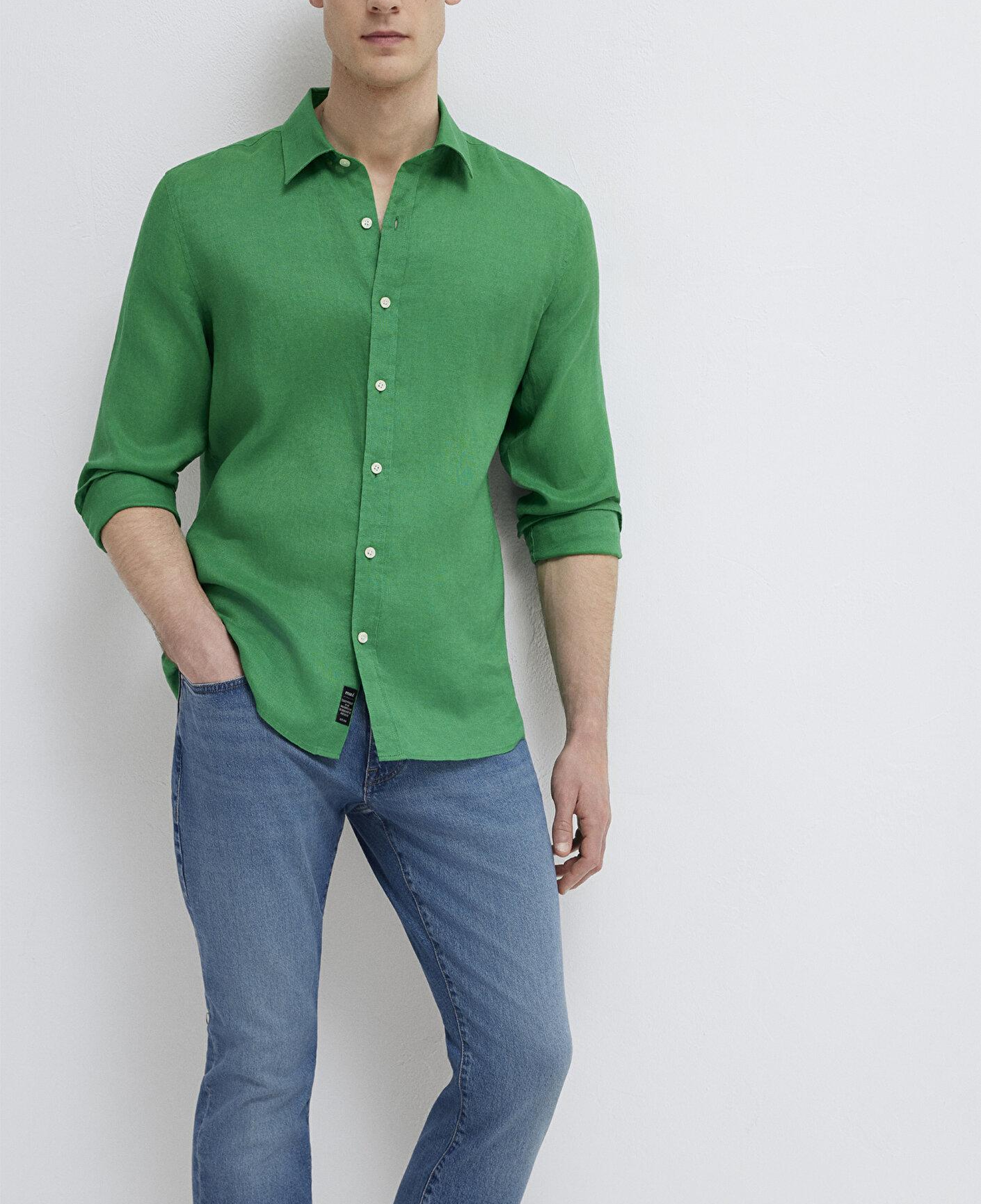 Mavi Yeşil Keten Gömlek Slim Fit / Dar Kesim 0211466-71704