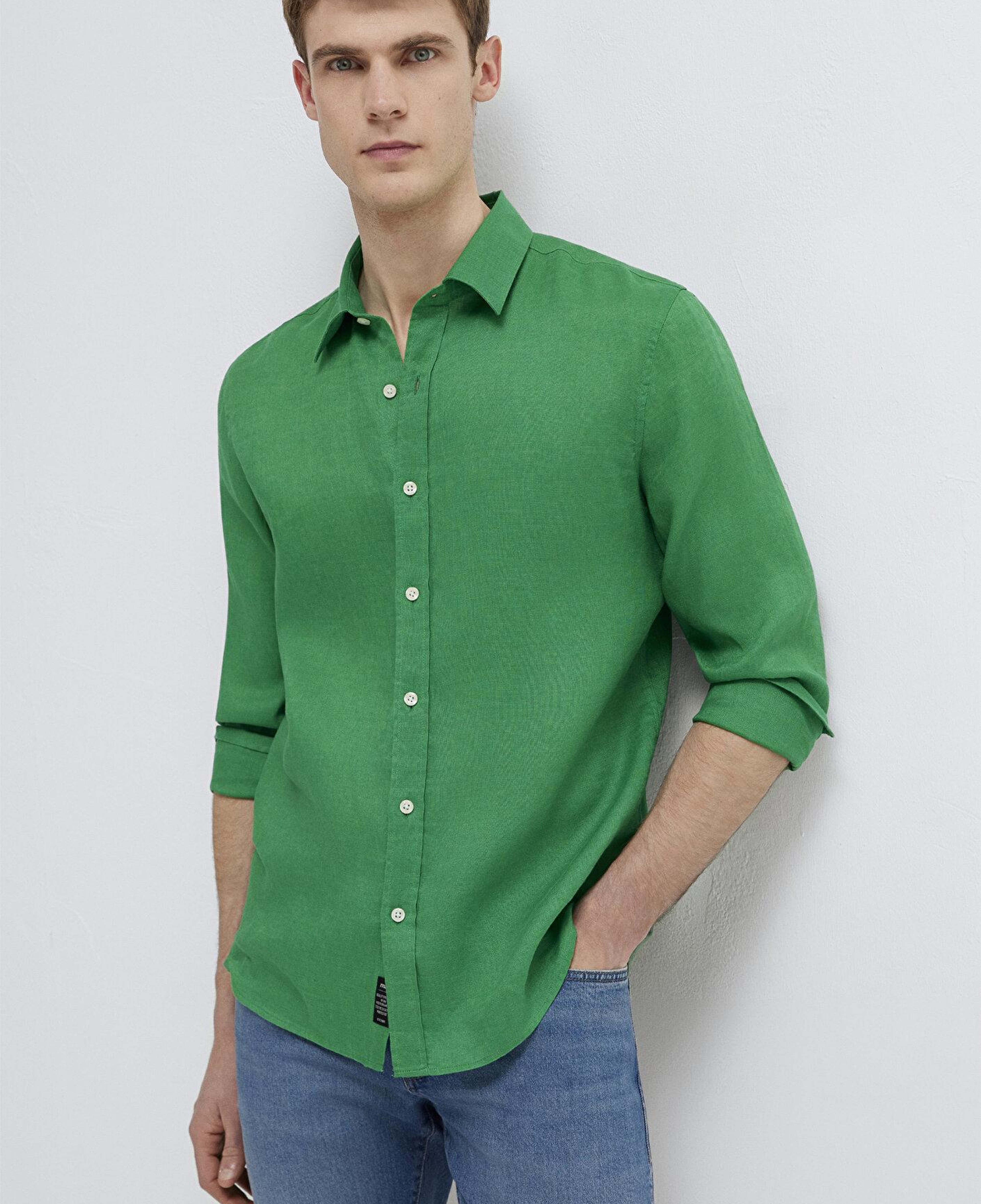 Mavi Yeşil Keten Gömlek Slim Fit / Dar Kesim 0211466-71704