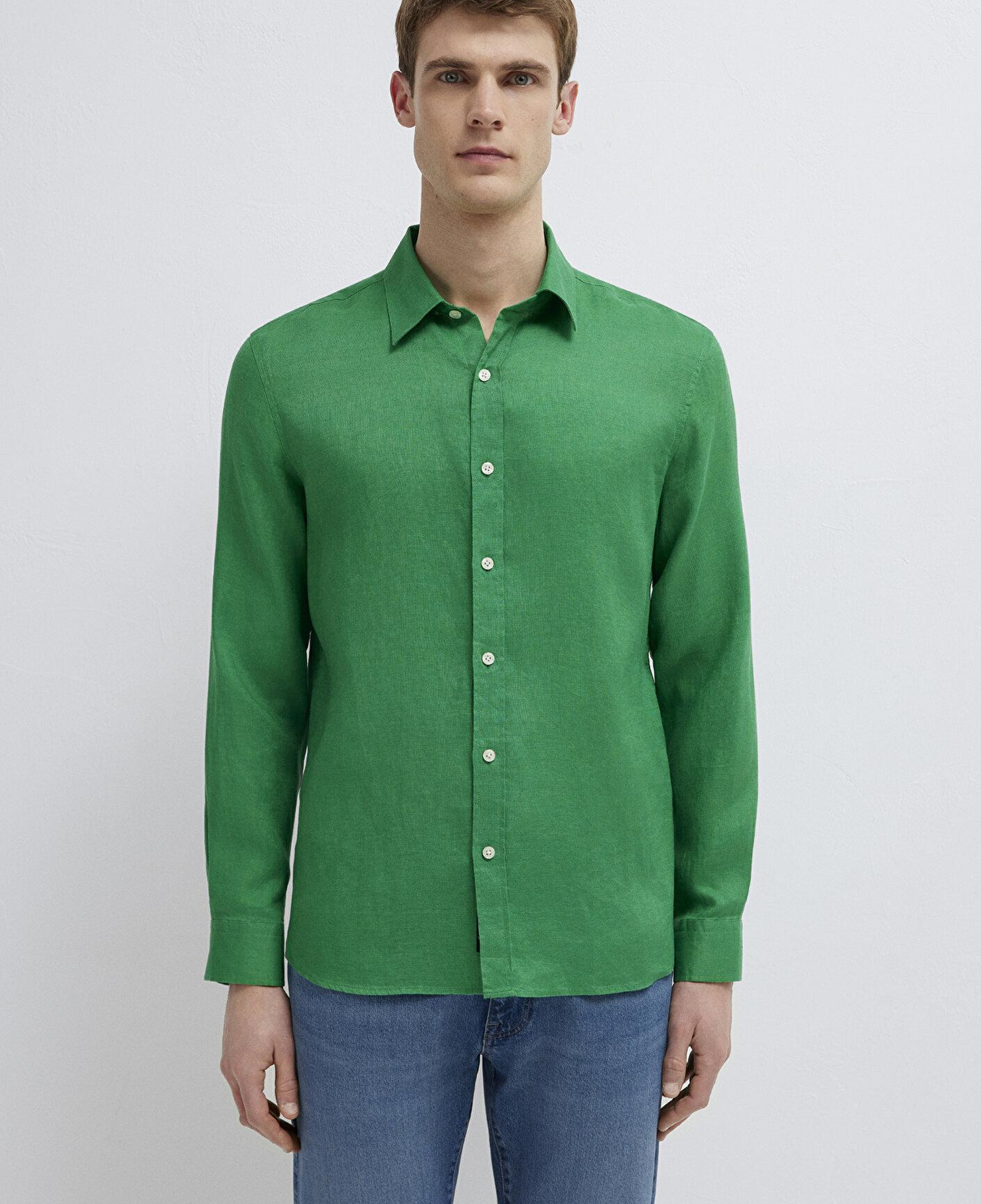 Mavi Yeşil Keten Gömlek Slim Fit / Dar Kesim 0211466-71704