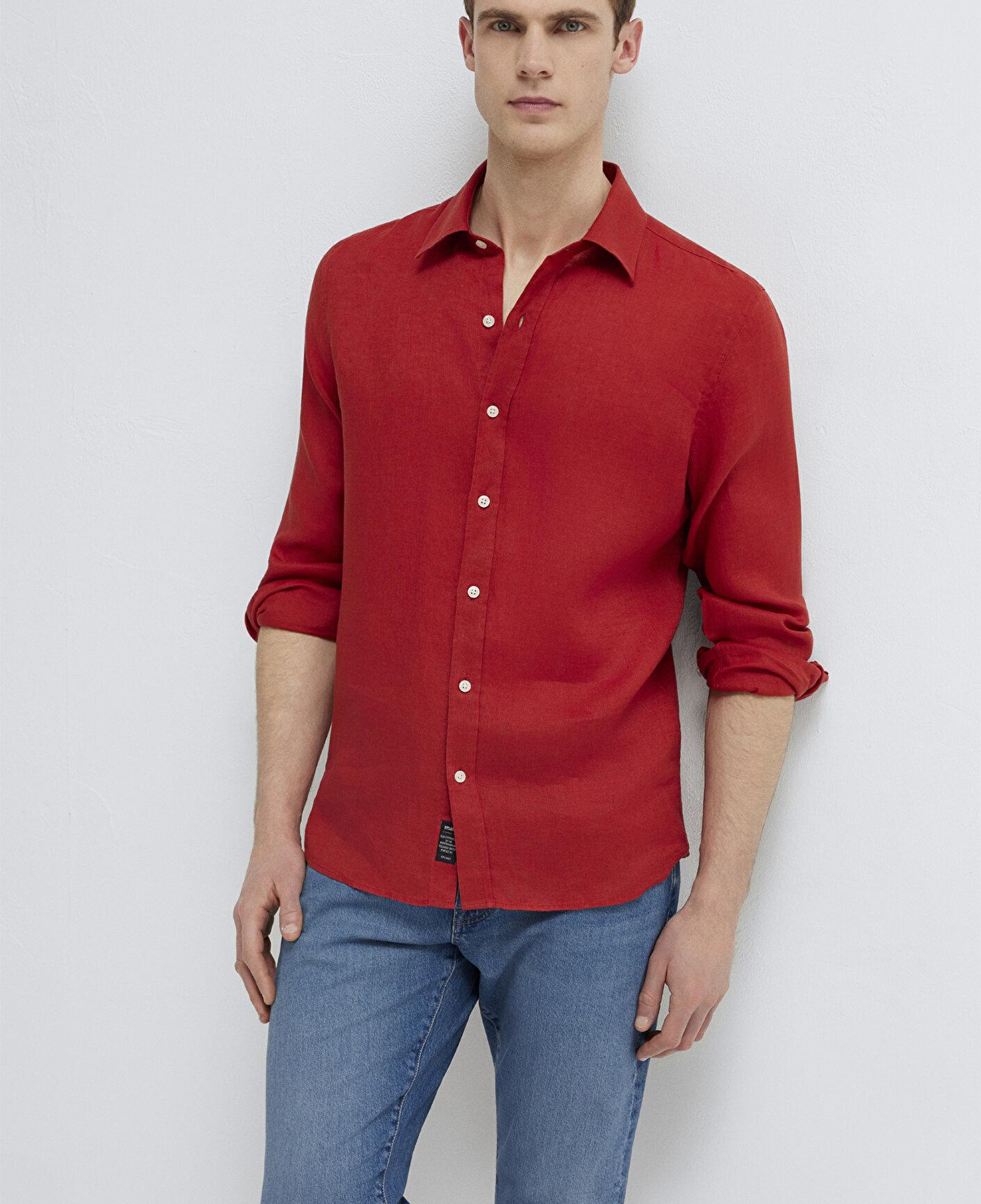Mavi Kırmızı Keten Gömlek Slim Fit / Dar Kesim 0211466-70454