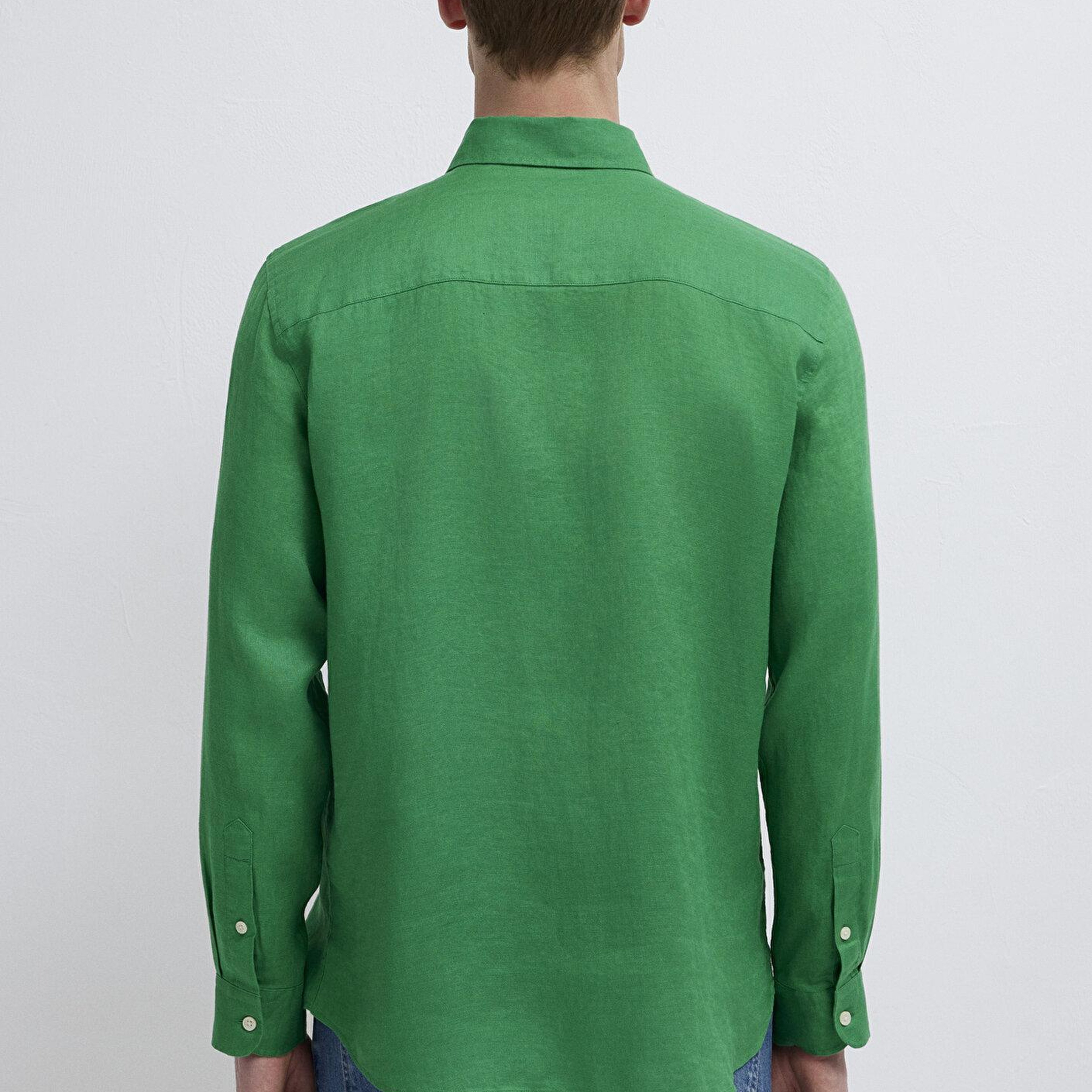 Mavi Yeşil Keten Gömlek Slim Fit / Dar Kesim 0211466-71704