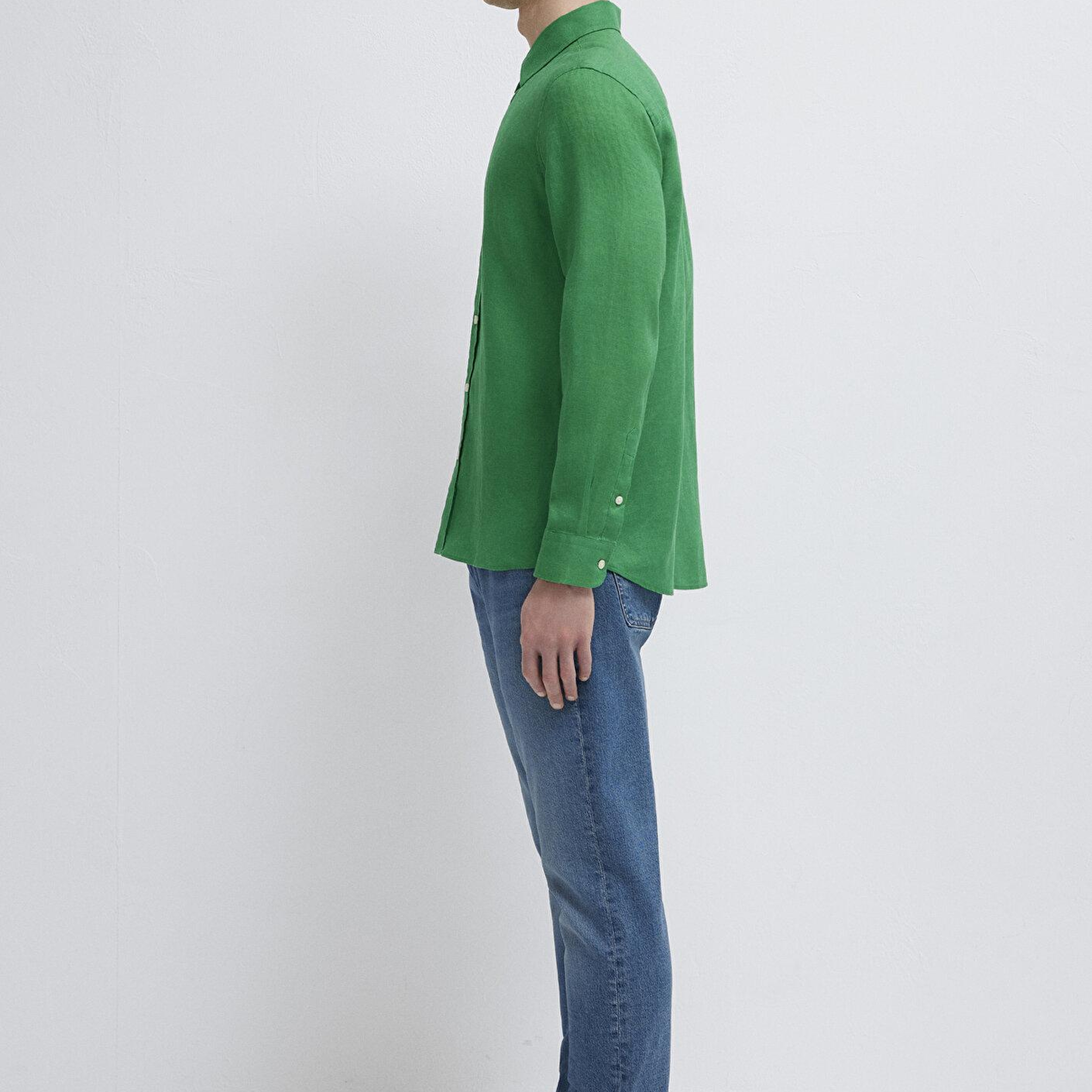 Mavi Yeşil Keten Gömlek Slim Fit / Dar Kesim 0211466-71704