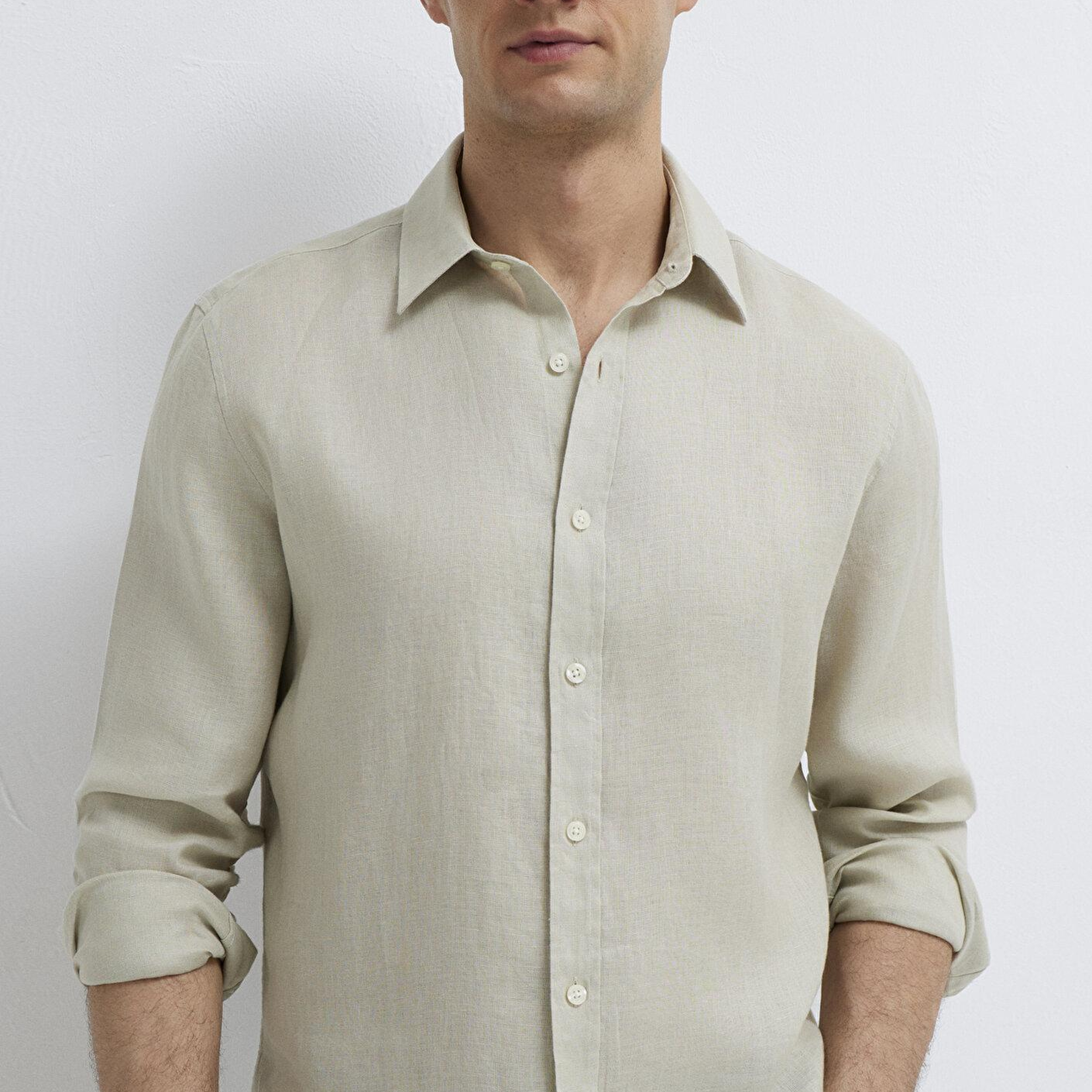 Mavi Bej Keten Gömlek Slim Fit / Dar Kesim 0211466-70134