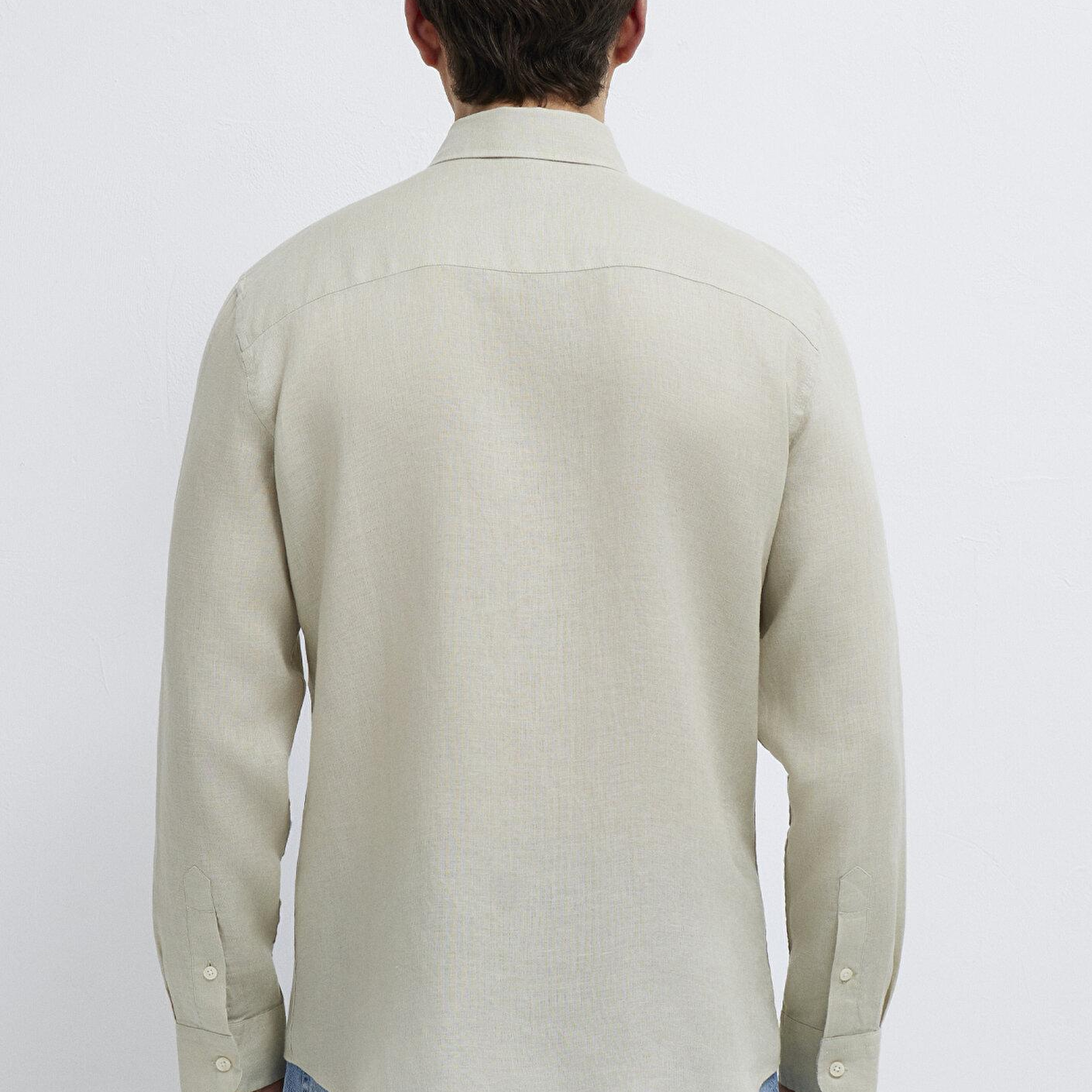 Mavi Bej Keten Gömlek Slim Fit / Dar Kesim 0211466-70134