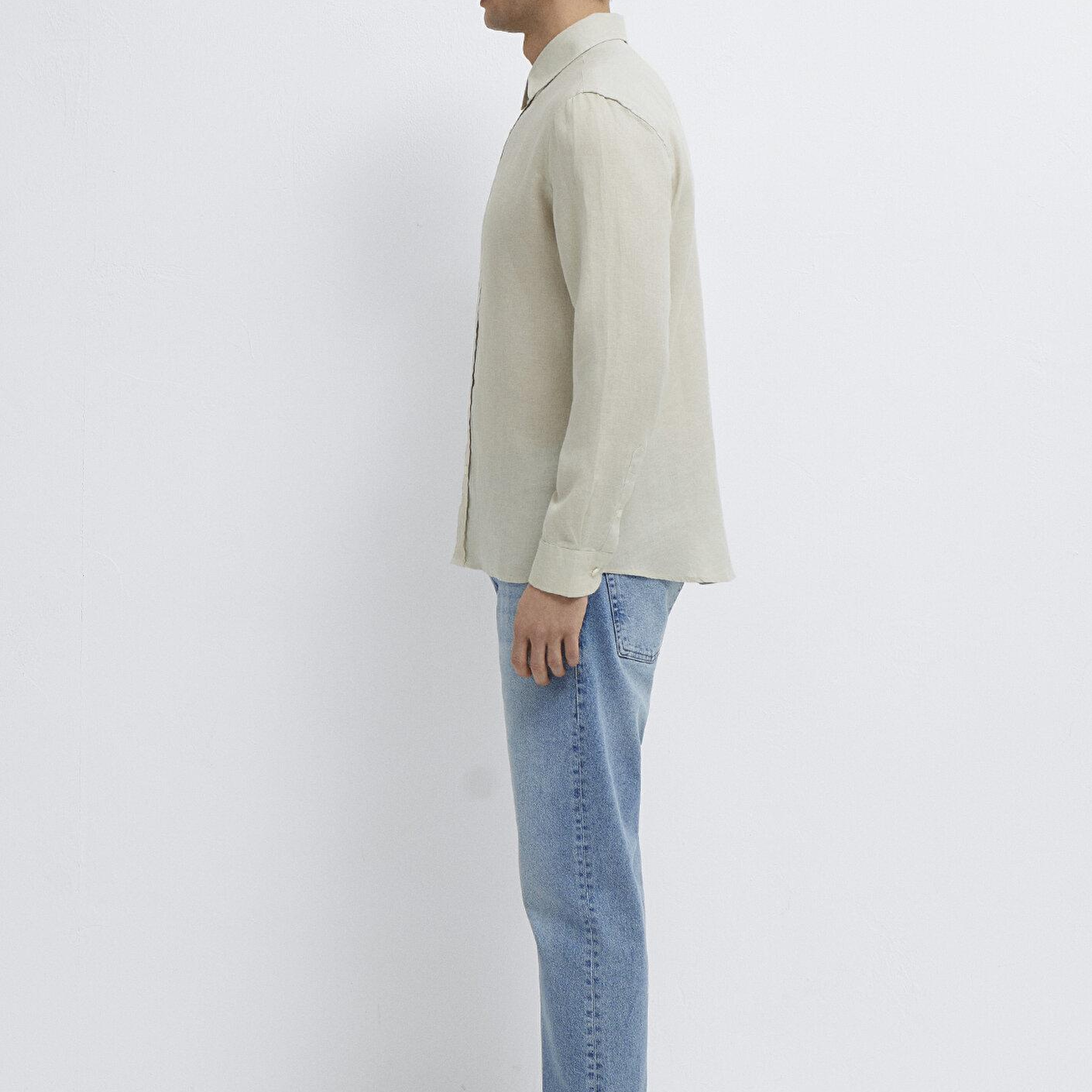Mavi Bej Keten Gömlek Slim Fit / Dar Kesim 0211466-70134