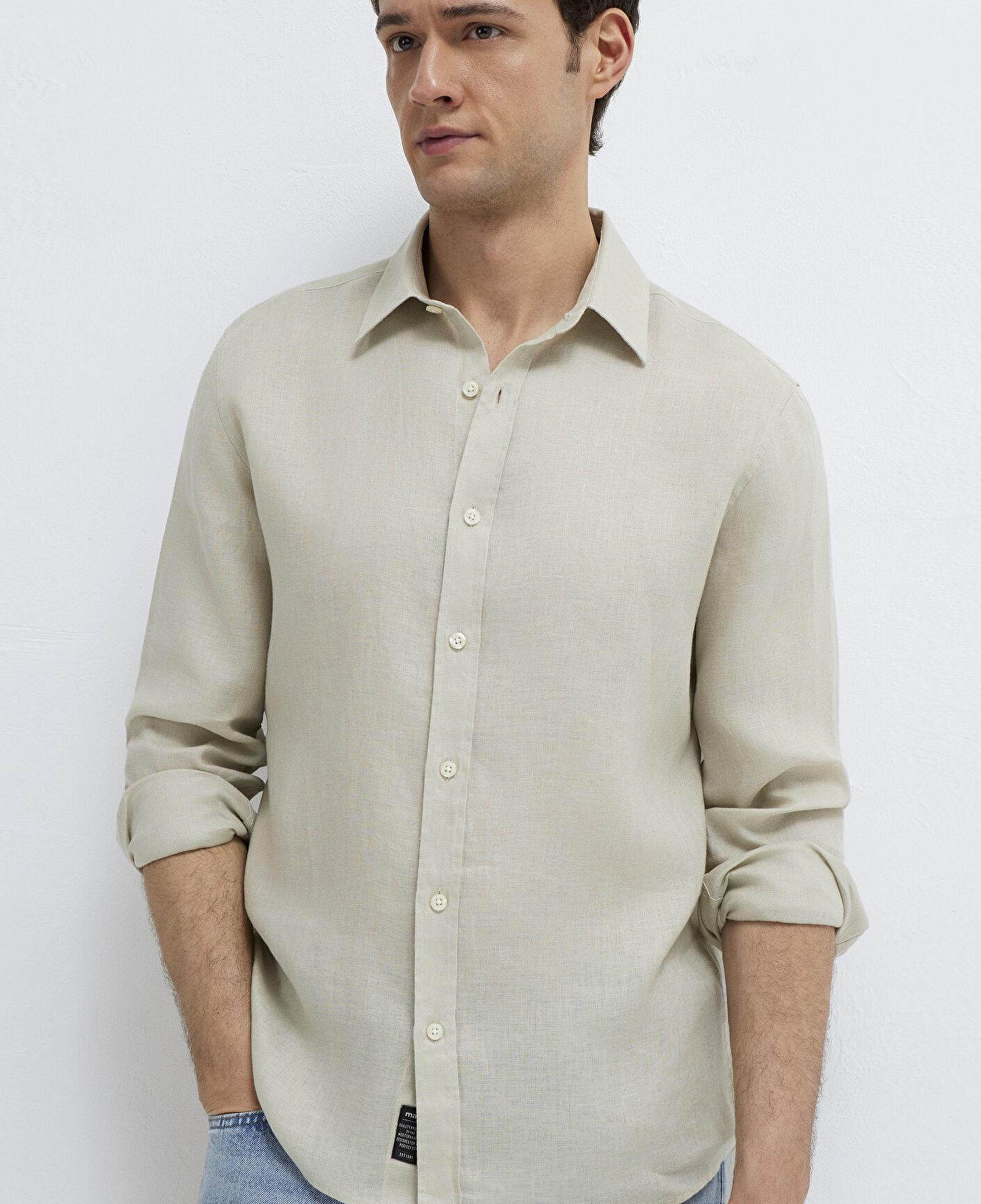 Mavi Bej Keten Gömlek Slim Fit / Dar Kesim 0211466-70134