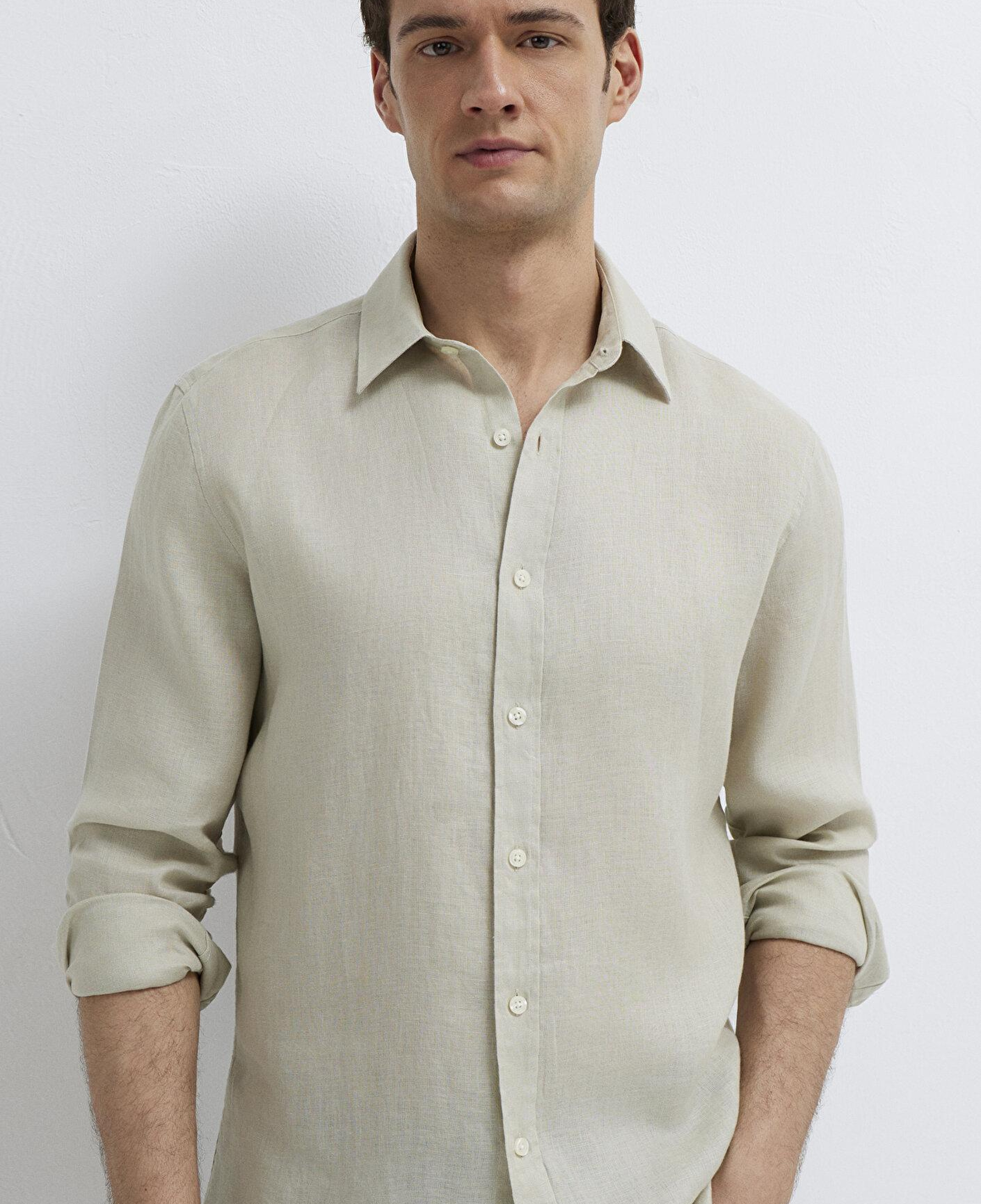 Mavi Bej Keten Gömlek Slim Fit / Dar Kesim 0211466-70134