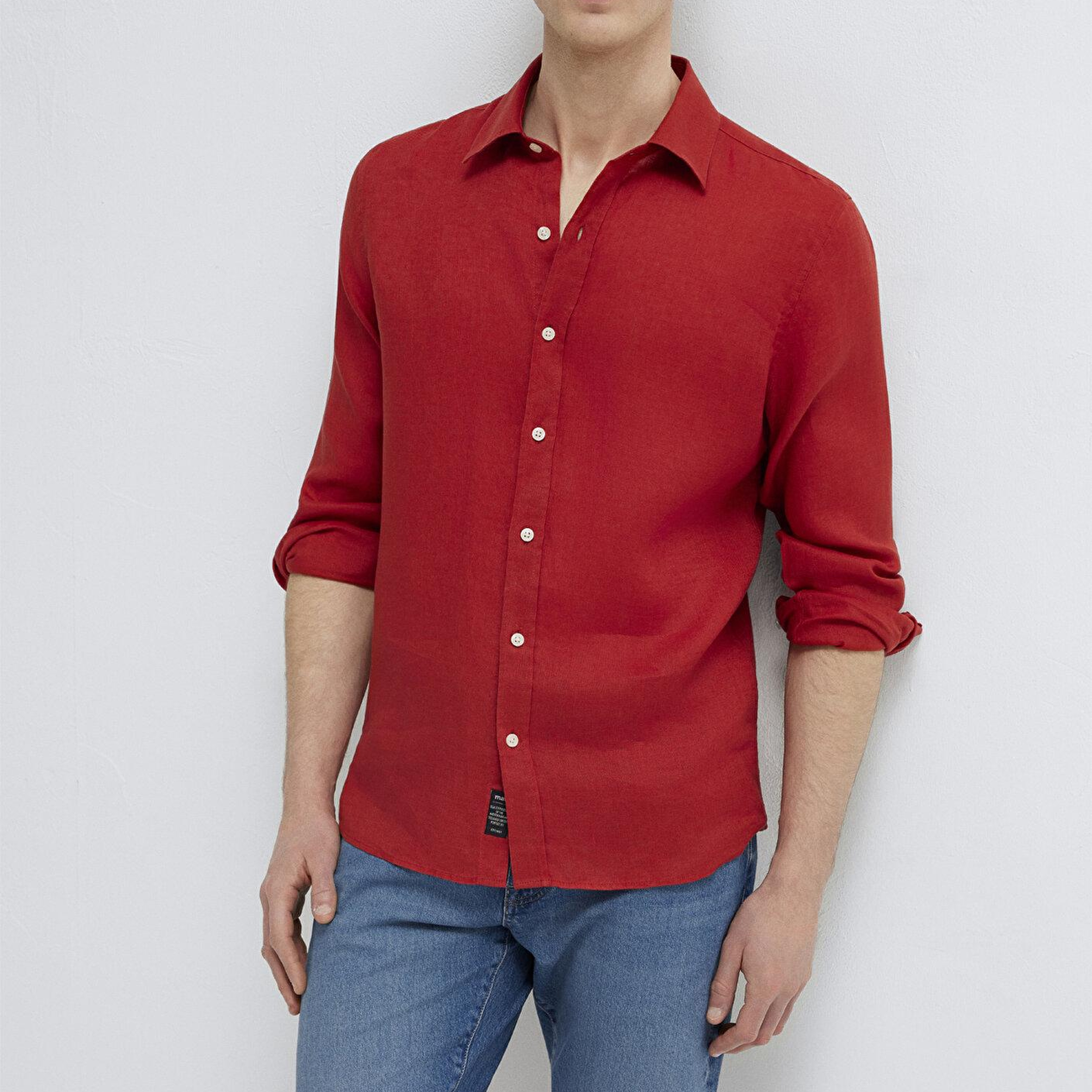 Mavi Kırmızı Keten Gömlek Slim Fit / Dar Kesim 0211466-70454
